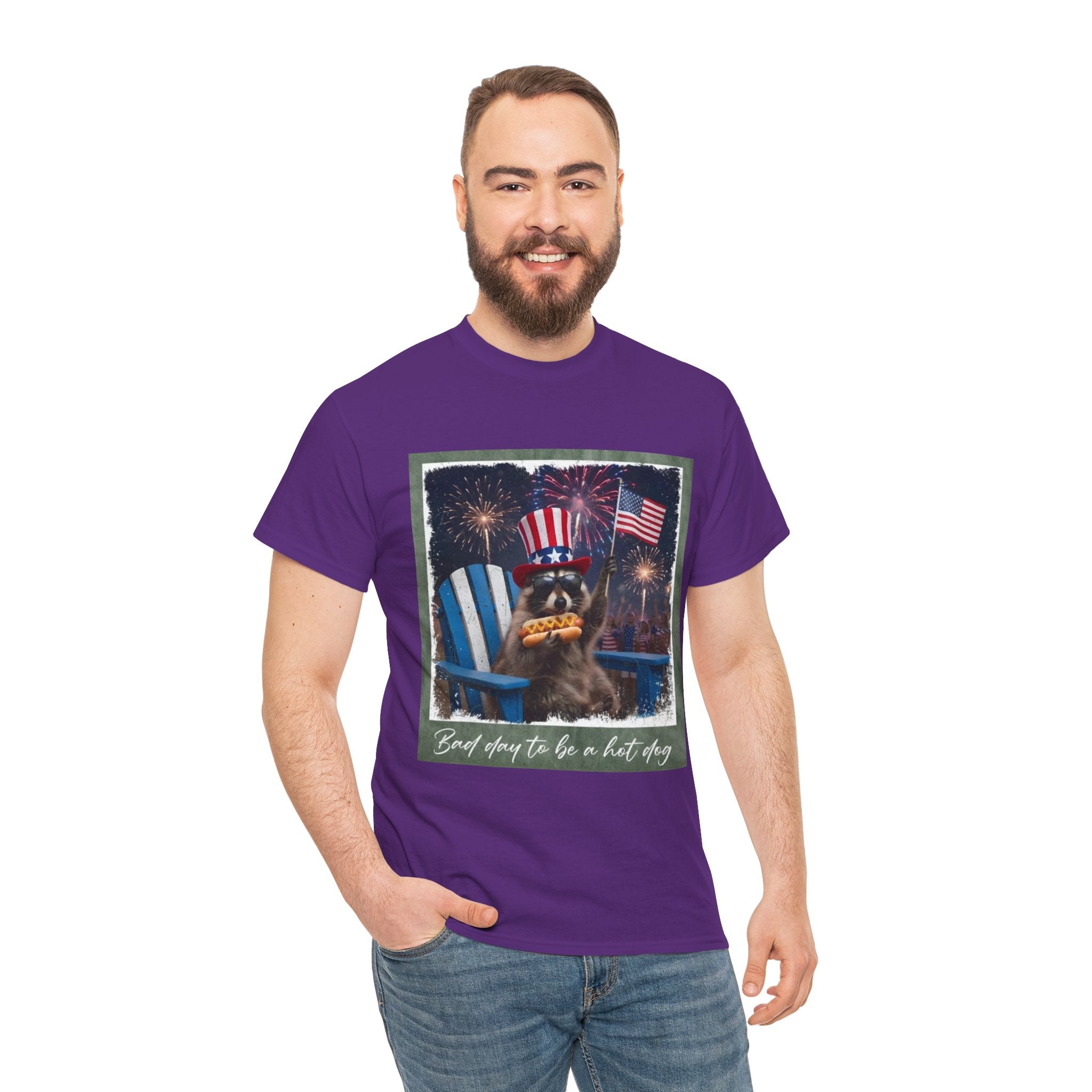 Patriotic Uncle Sam Bear T-Shirt — 'God Spares Us to Be a Hot Dog' 4th of July Tee