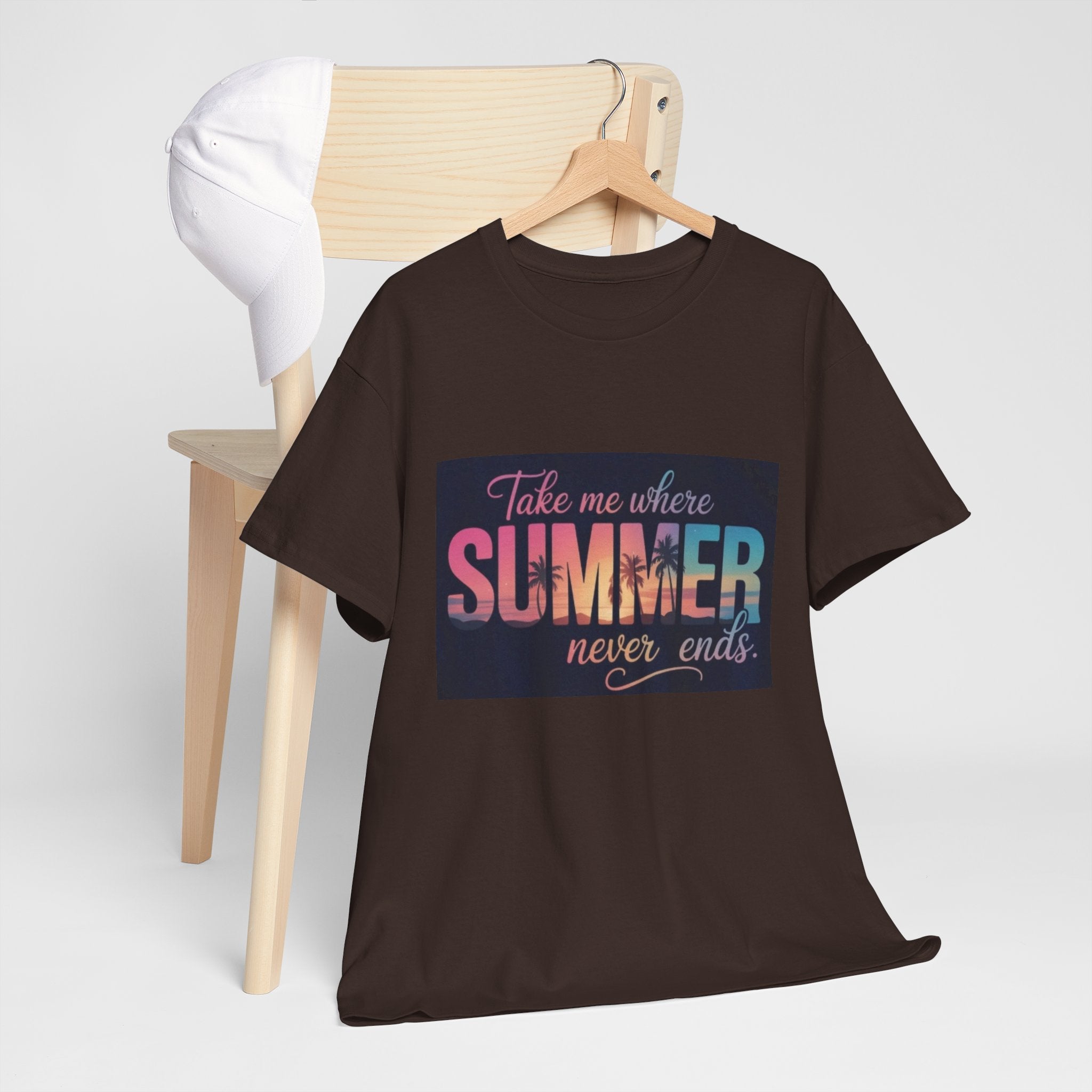 T-Shirt — "Take Me Where Summer Never Ends" Retro Beach Vibes