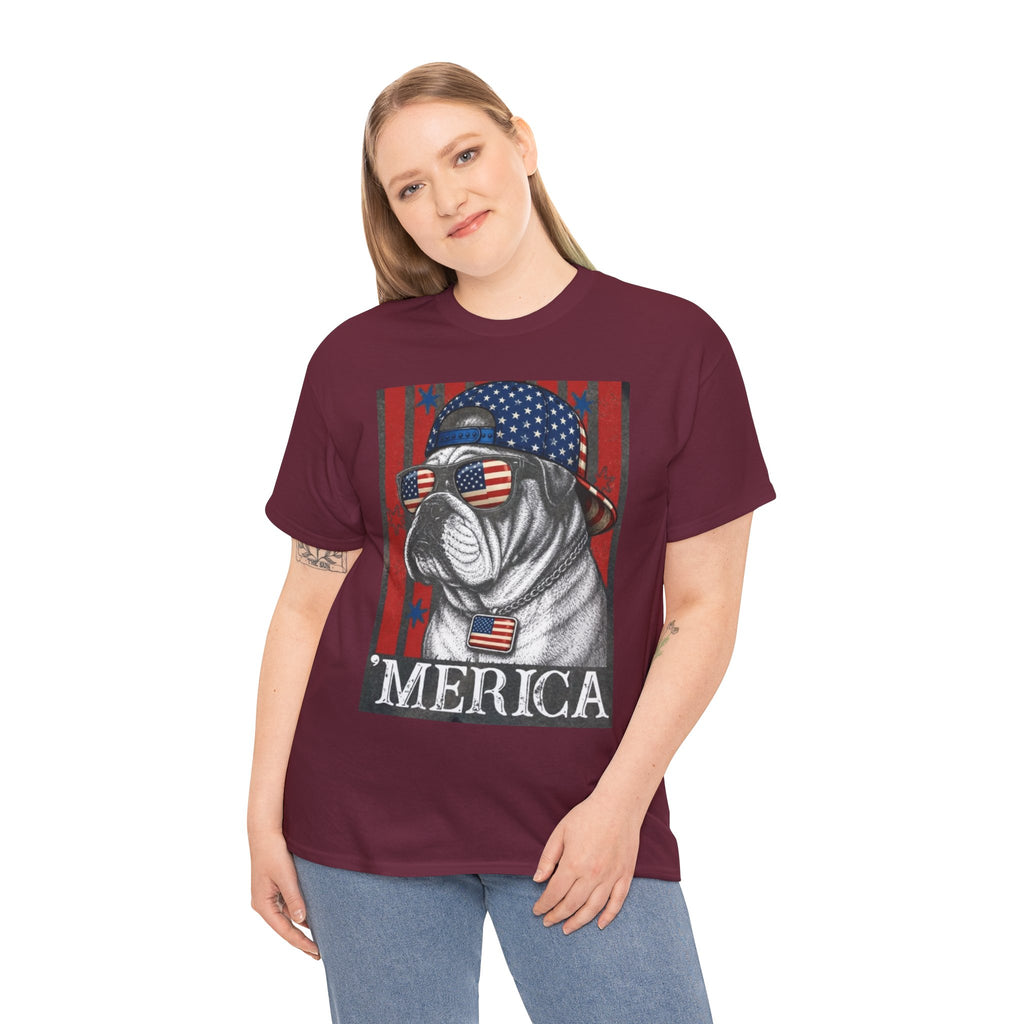 'Merica Bulldog T-Shirt — Patriotic American Flag Tee for Fourth of July