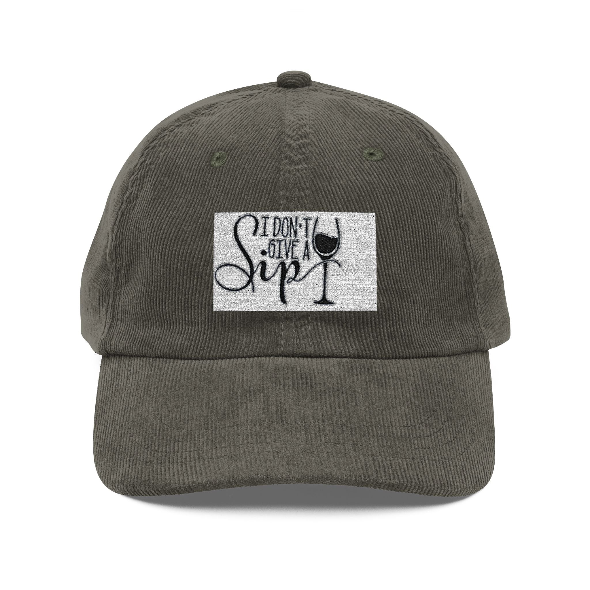 Vintage Corduroy Cap — Embroidered ‘Sip’ Wine Lover Baseball Hat