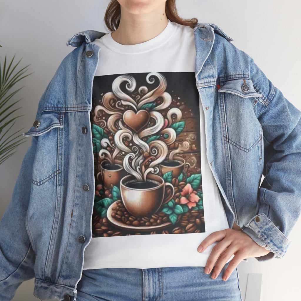 Coffee Cup T-Shirt — Whimsical Steaming Heart Coffee Design