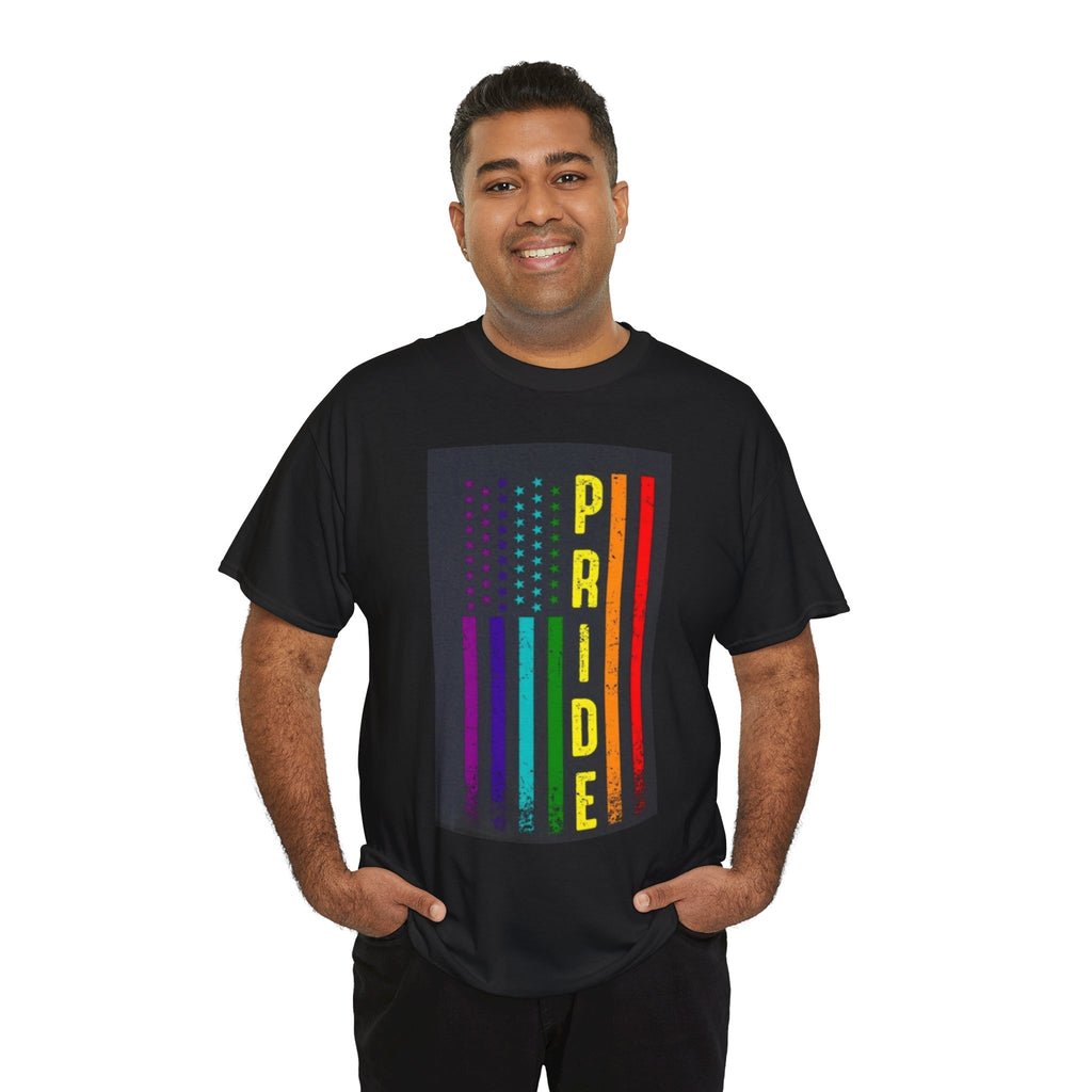 Pride Rainbow Flag Tee — Vertical "PRIDE" Graphic T-Shirt
