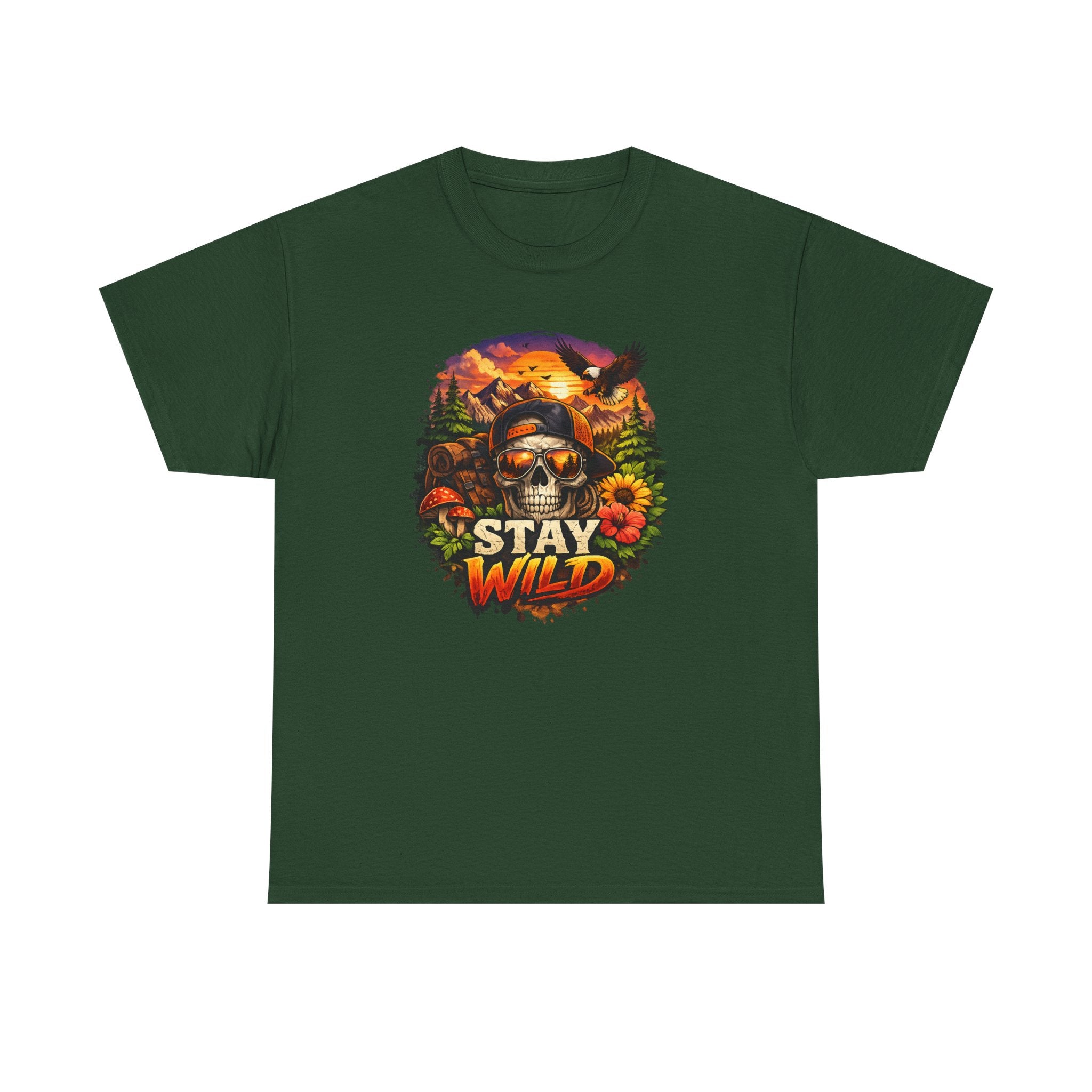 Stay Wild Skull Tee — Vintage Sunset Skull & Sunflower Graphic T-Shirt