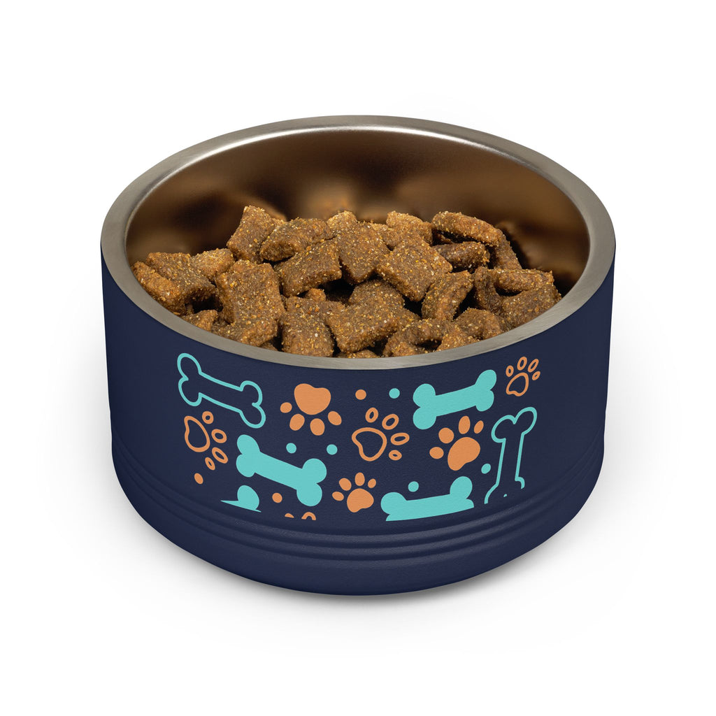 Dog Bone & Paw Print Pet Bowl — 18oz Stainless Steel Dog Food Dish
