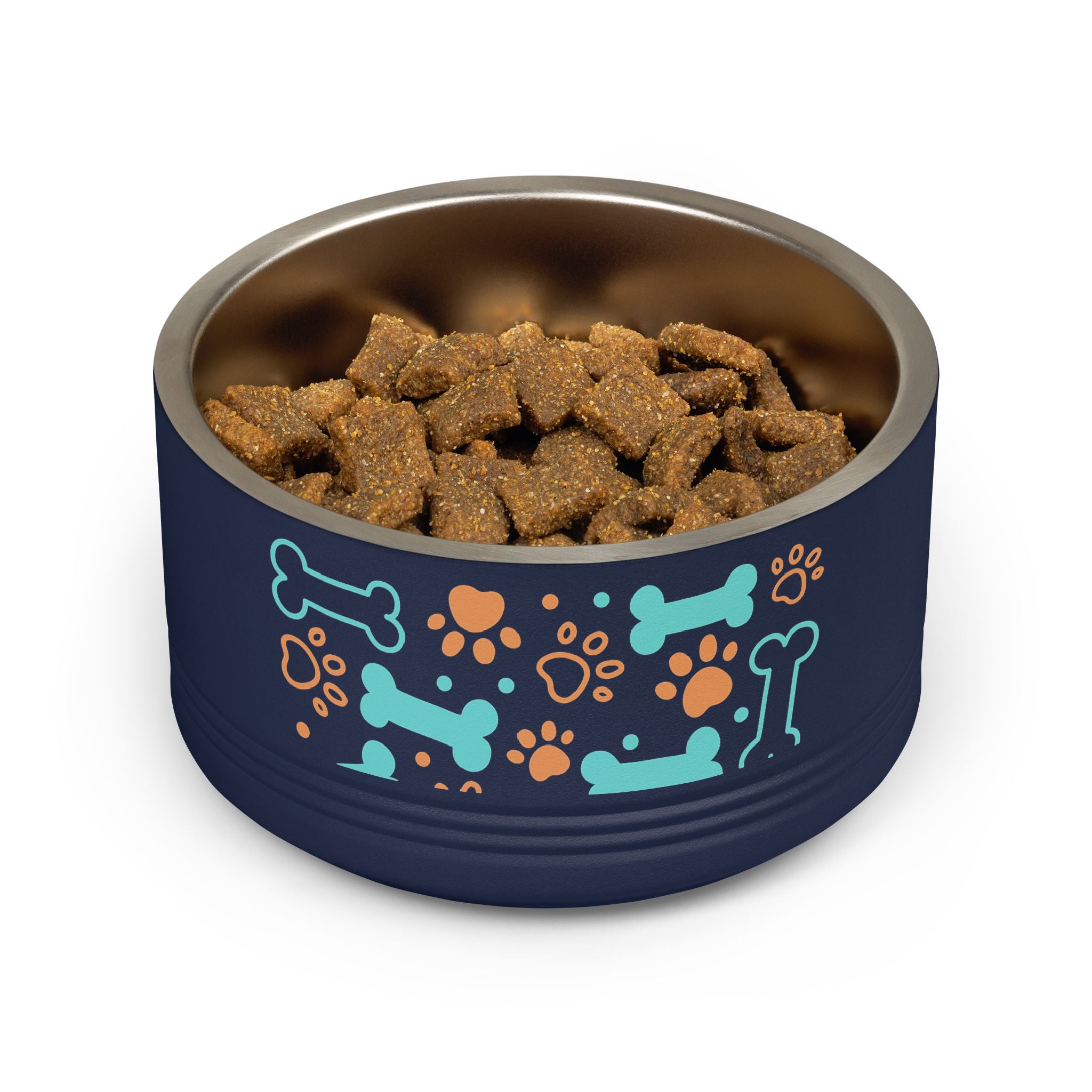 Dog Bone & Paw Print Pet Bowl — 18oz Stainless Steel Dog Food Dish