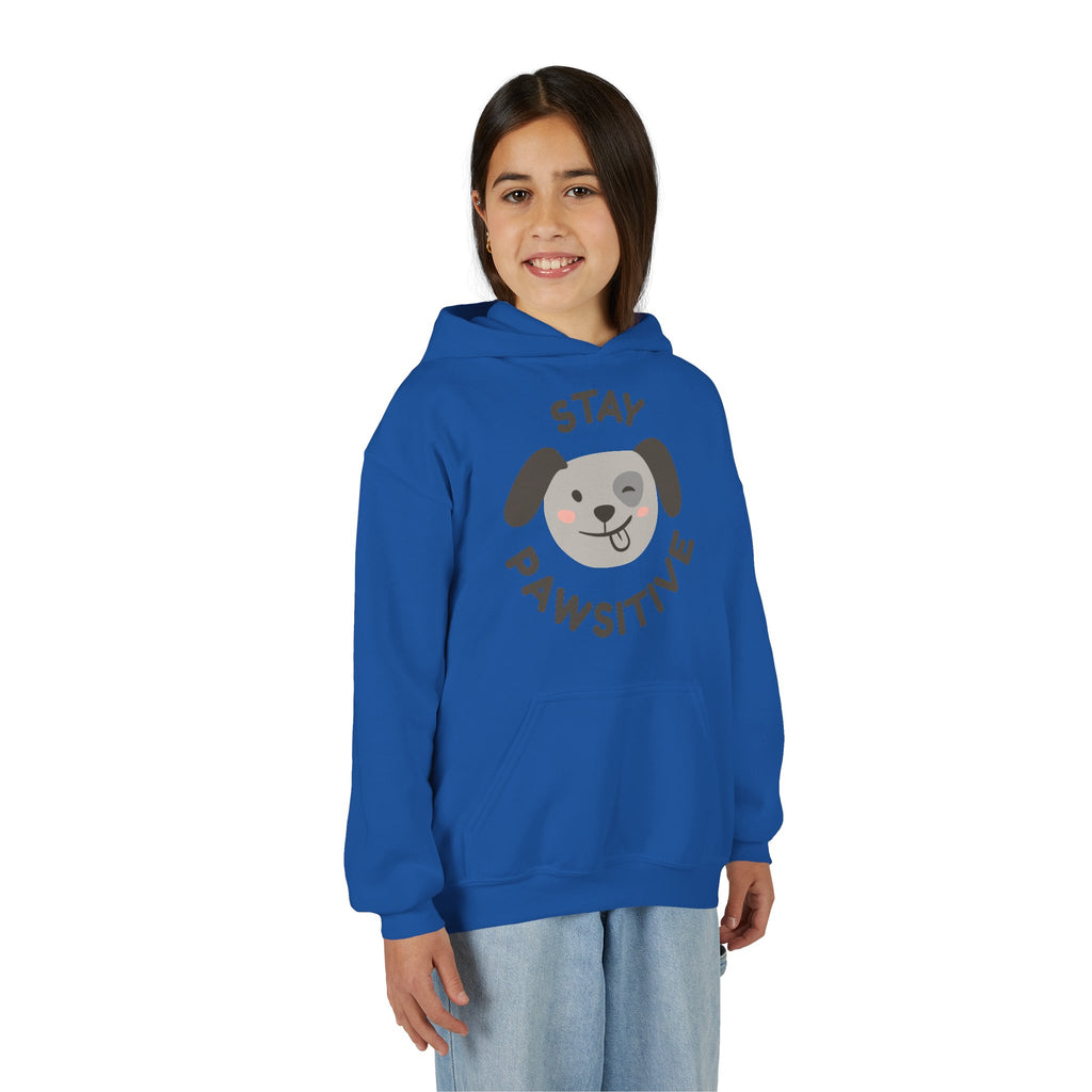 Stay Pawsitive Youth Hoodie – Cute Dog Graphic Kids Sweatshirt