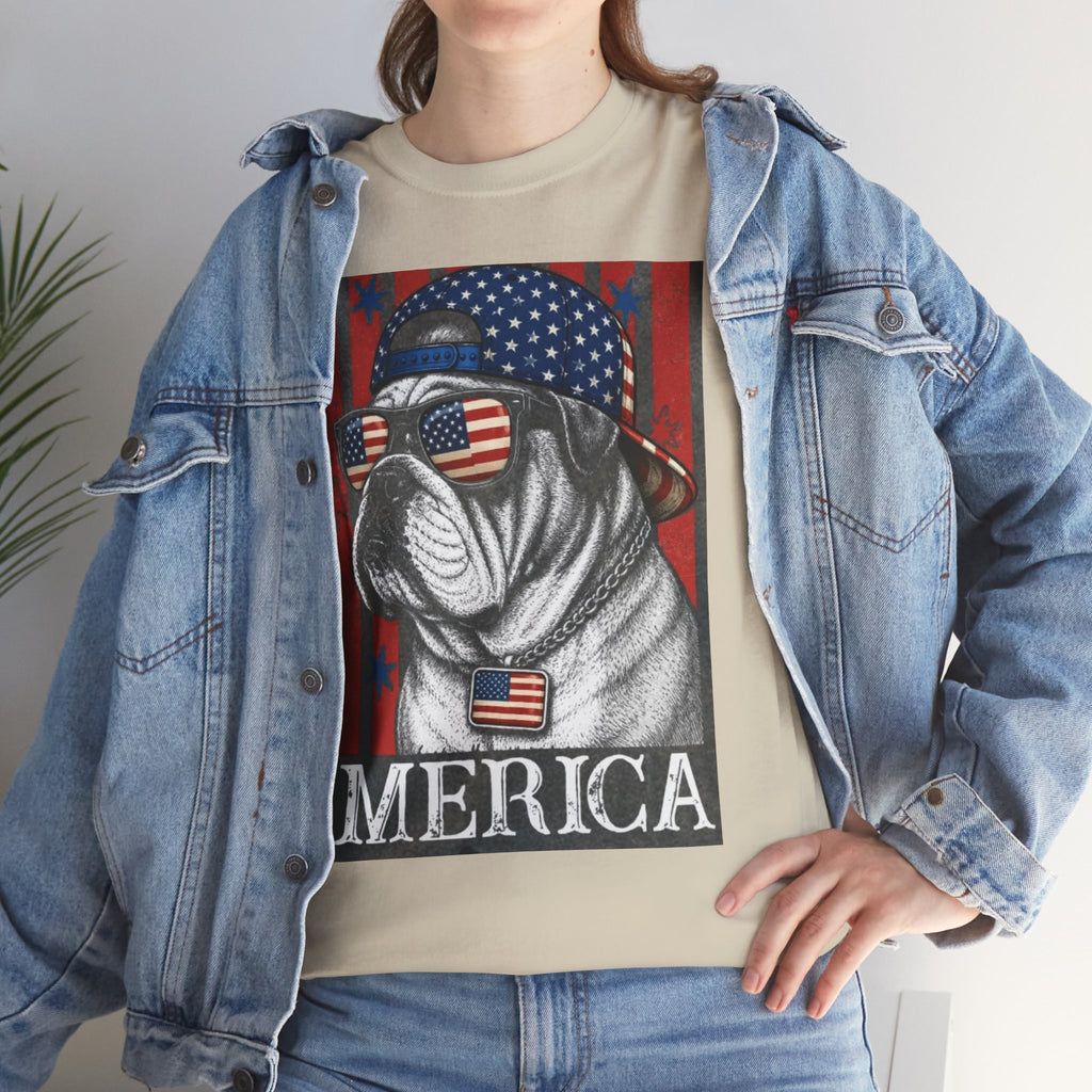 'Merica Bulldog T-Shirt — Patriotic American Flag Tee for Fourth of July