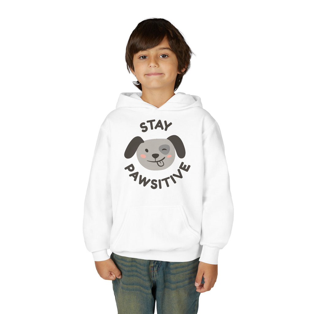 Stay Pawsitive Youth Hoodie – Cute Dog Graphic Kids Sweatshirt