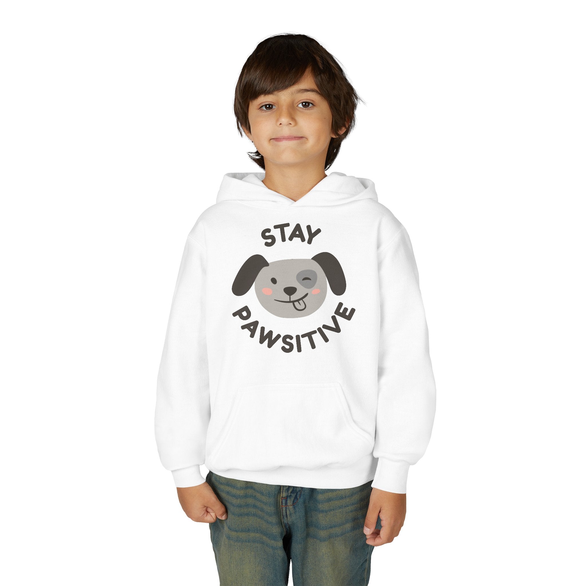 Stay Pawsitive Youth Hoodie – Cute Dog Graphic Kids Sweatshirt