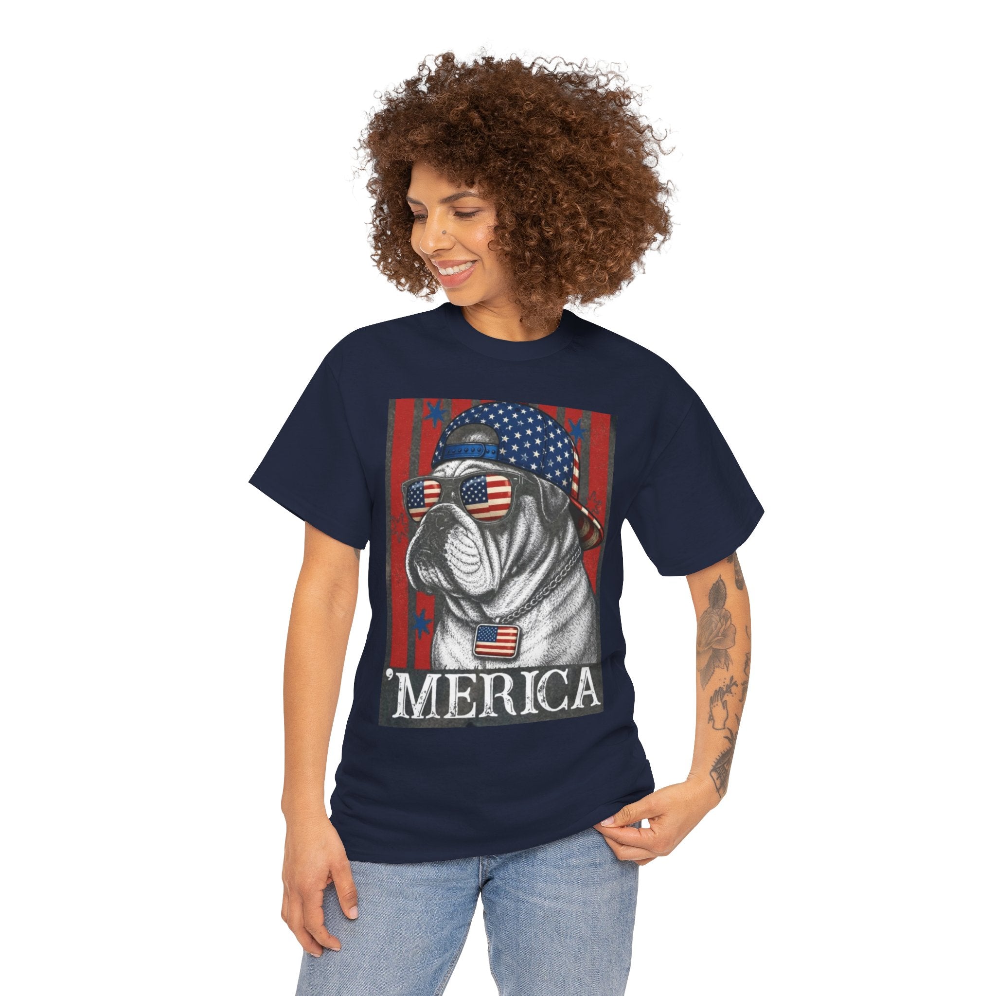 'Merica Bulldog T-Shirt — Patriotic American Flag Tee for Fourth of July