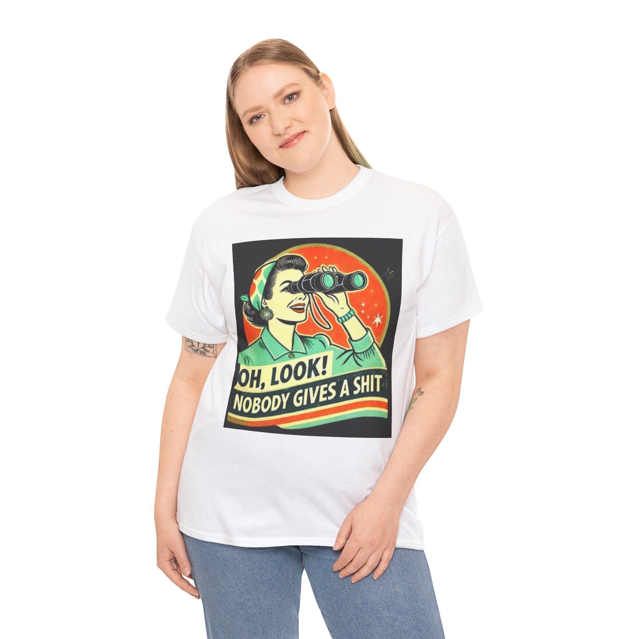 Graphic Tee — "Oh, Look! Nobody Gives a Shit" Retro Binoculars Design