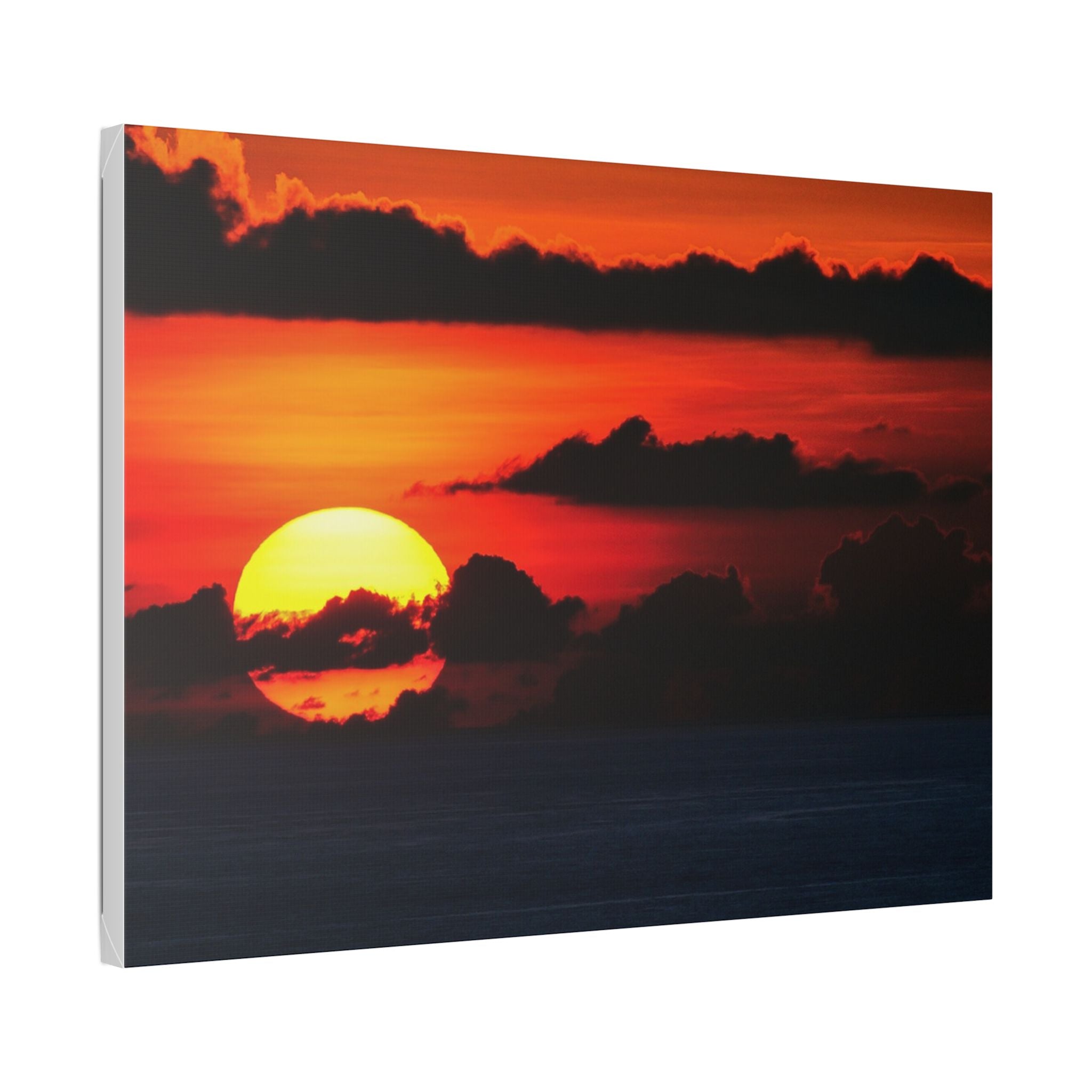 Sunset Ocean Canvas Print — Dramatic Red Sunset Wall Art