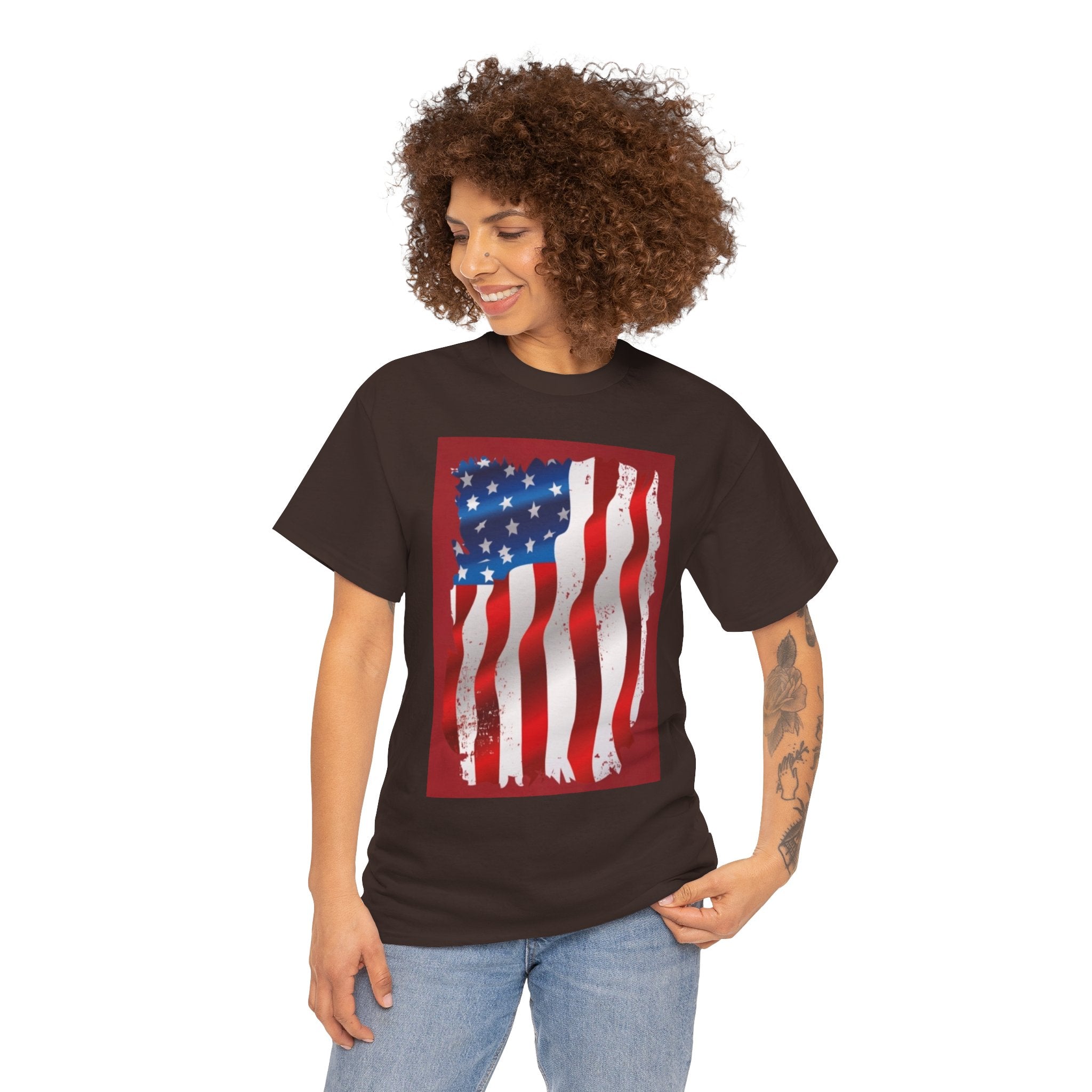 American Flag Graphic Tee — Distressed Wavy Stars & Stripes