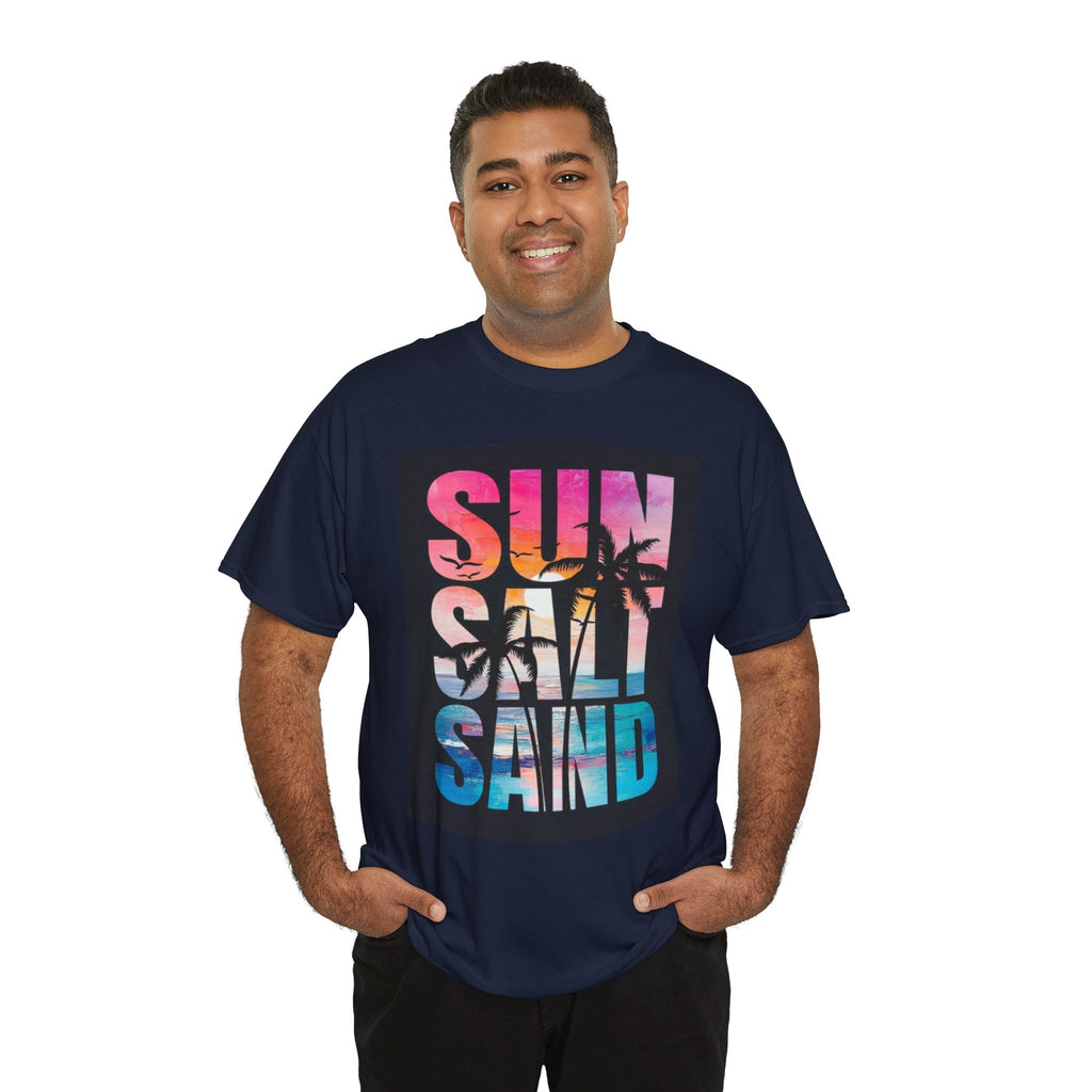 Sun Salt Sand Beach T-Shirt — Tropical Palm Sunset Graphic Tee
