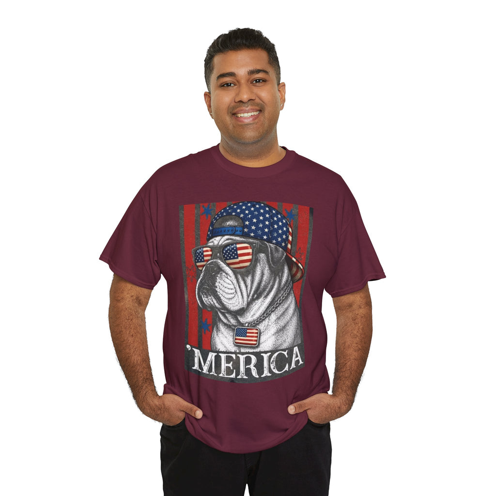'Merica Bulldog T-Shirt — Patriotic American Flag Tee for Fourth of July