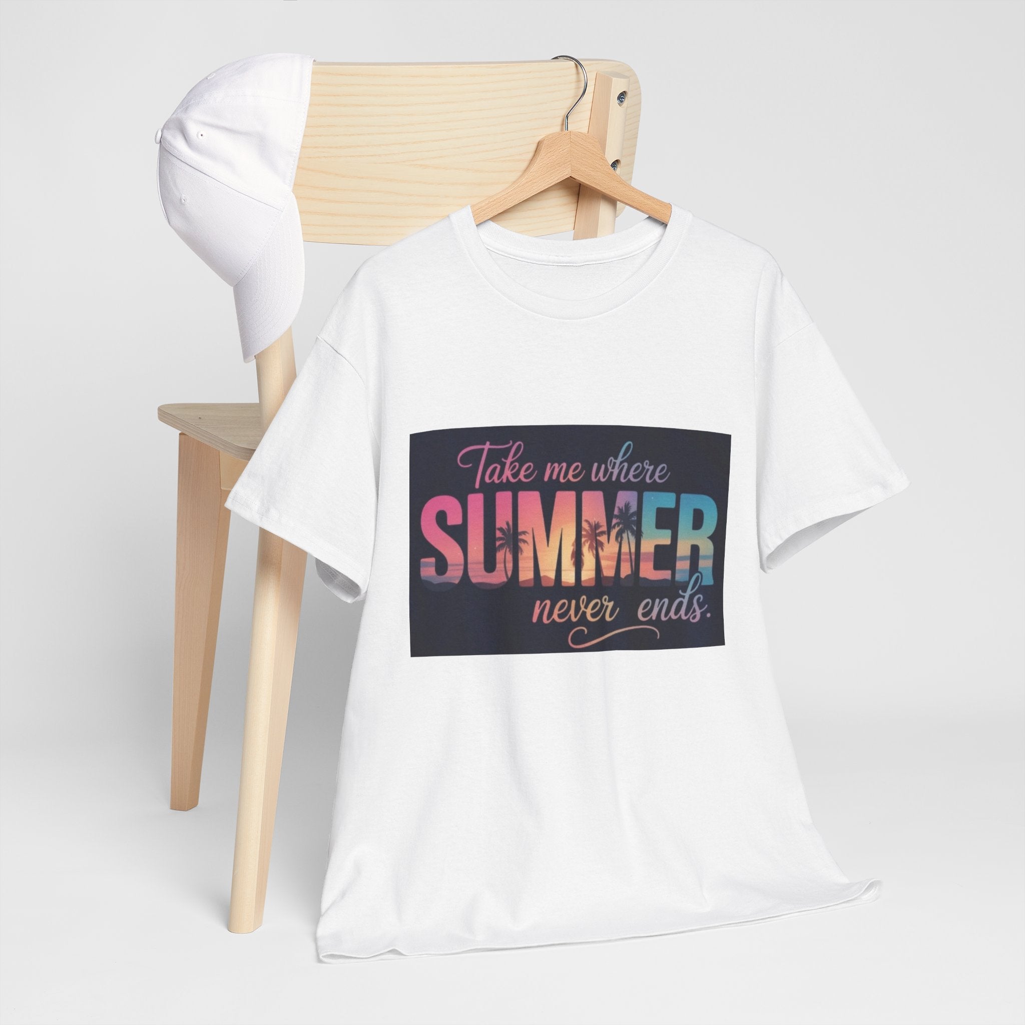 T-Shirt — "Take Me Where Summer Never Ends" Retro Beach Vibes