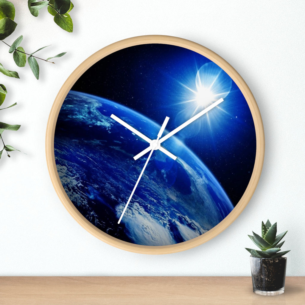 Solar Sunrise Earth Wall Clock — Blue Space Orbit Décor