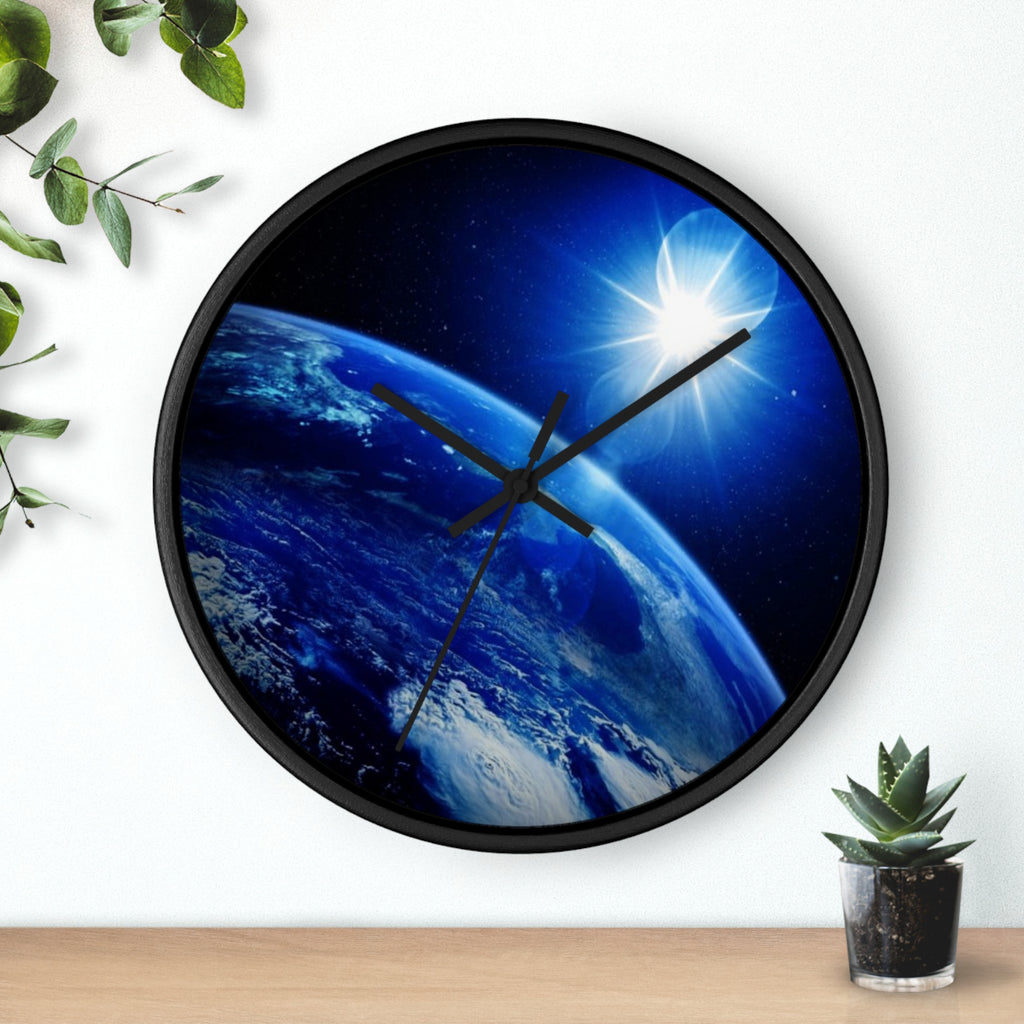 Solar Sunrise Earth Wall Clock — Blue Space Orbit Décor