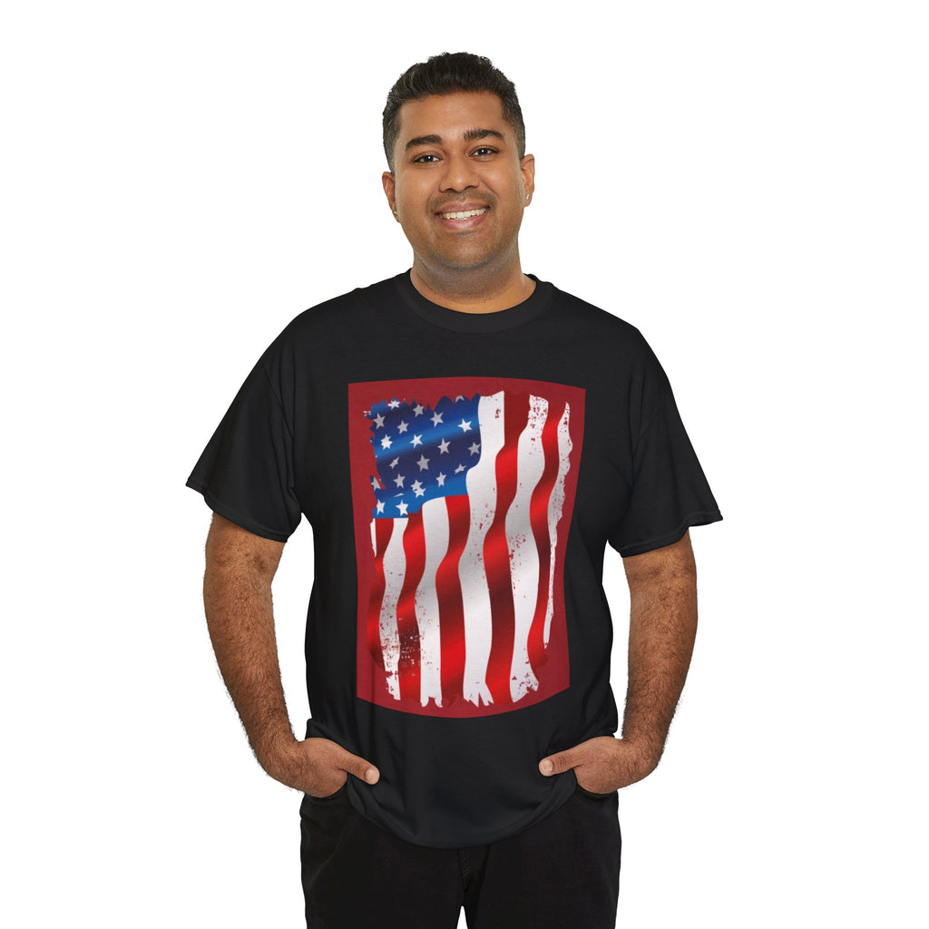 American Flag Graphic Tee — Distressed Wavy Stars & Stripes