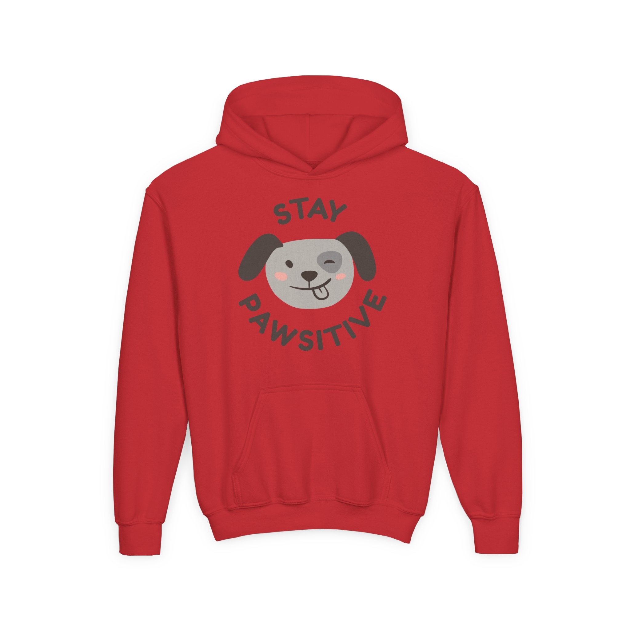 Stay Pawsitive Youth Hoodie – Cute Dog Graphic Kids Sweatshirt