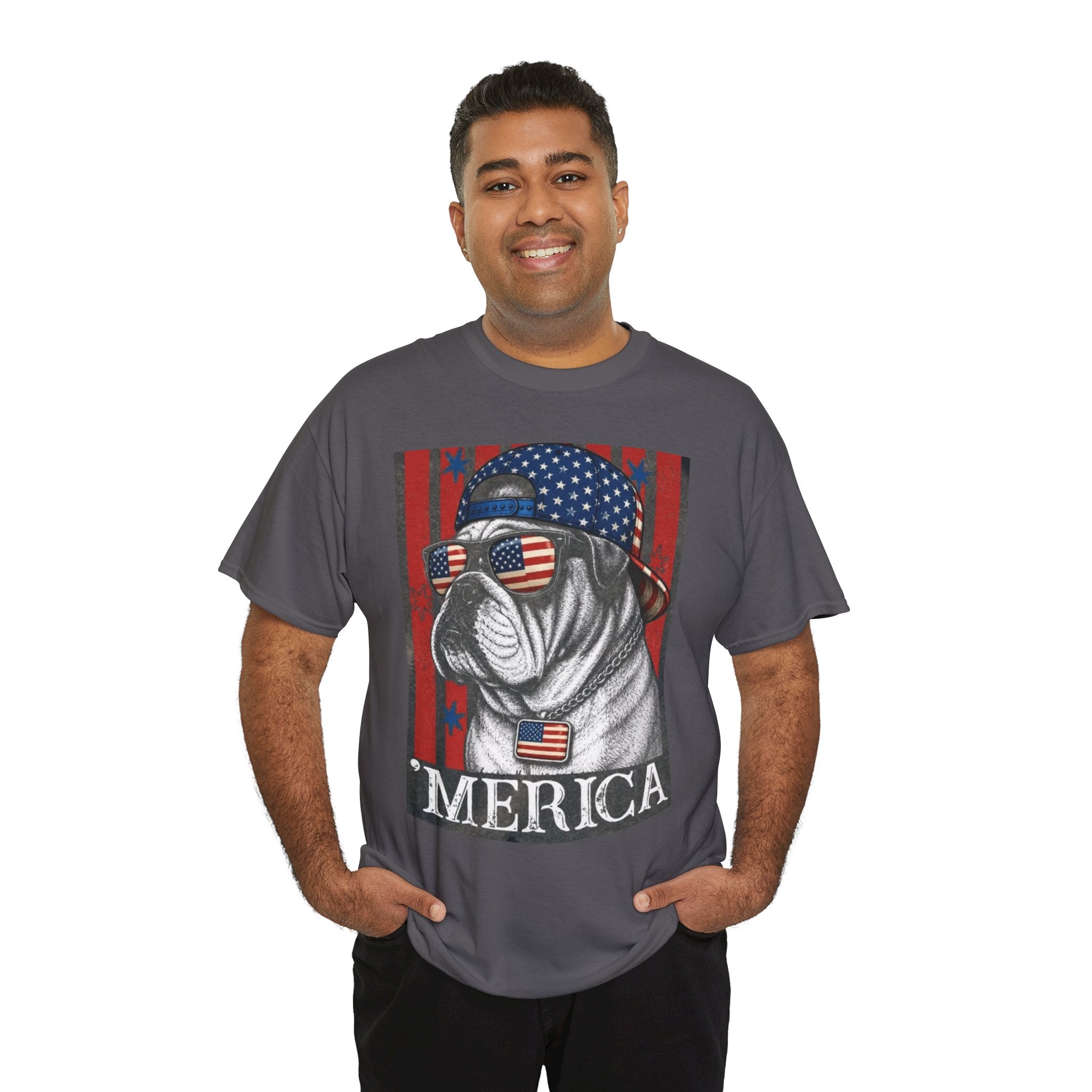 'Merica Bulldog T-Shirt — Patriotic American Flag Tee for Fourth of July