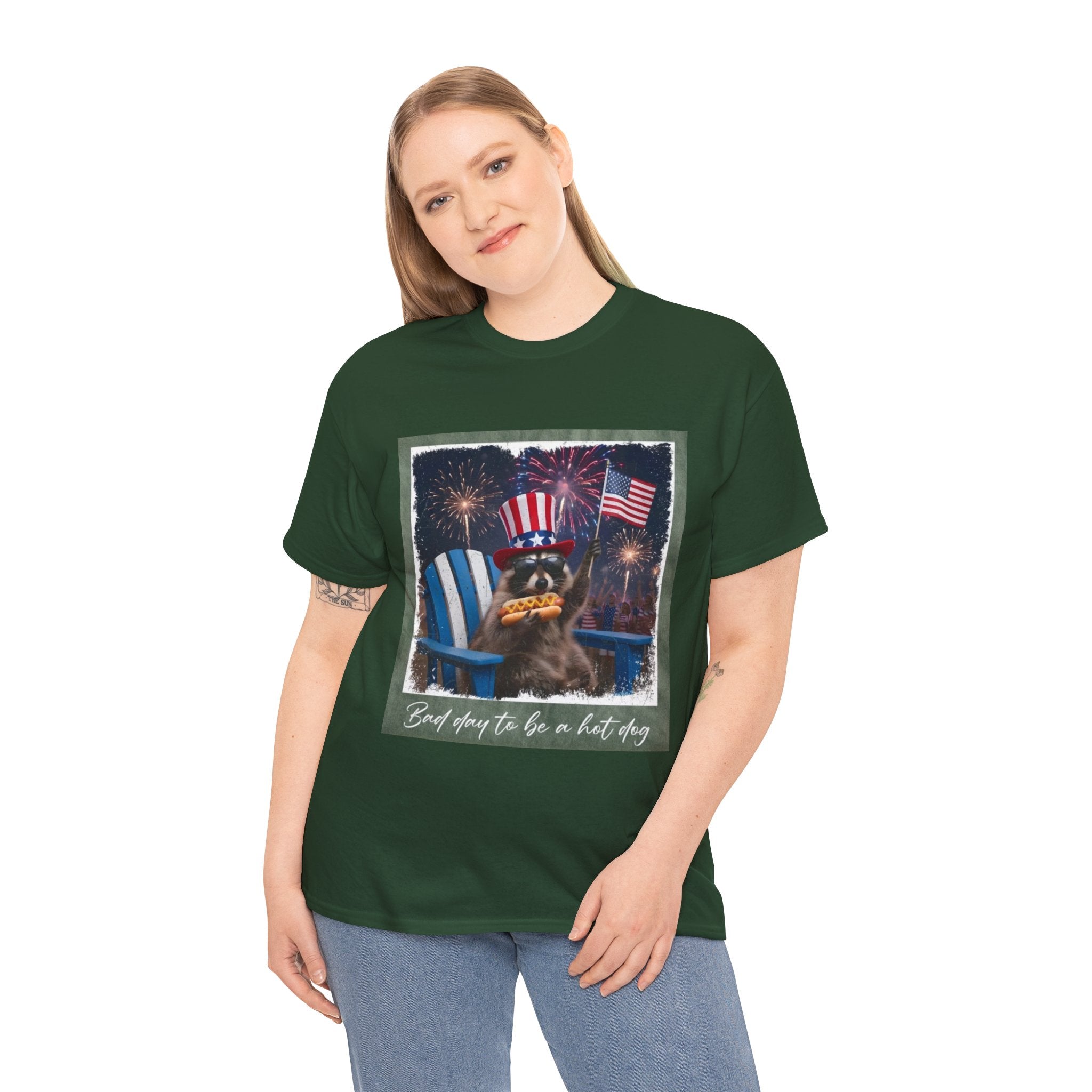 Patriotic Uncle Sam Bear T-Shirt — 'God Spares Us to Be a Hot Dog' 4th of July Tee
