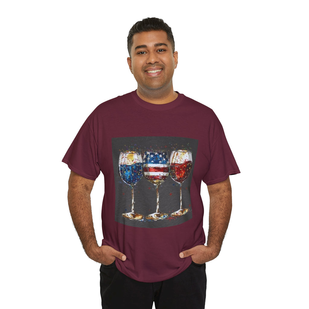 Wine Glasses with American Flag Design Tee