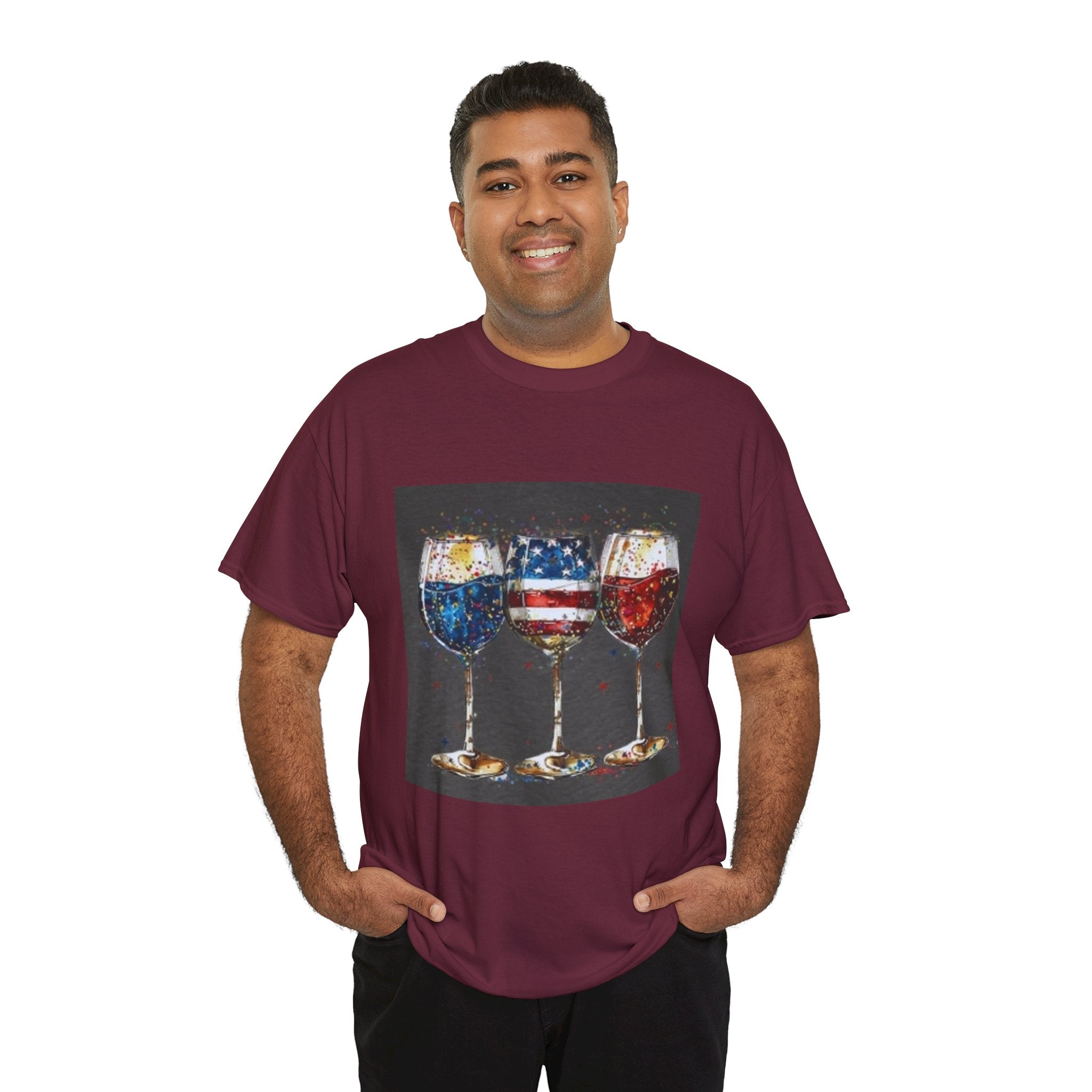 Wine Glasses with American Flag Design Tee