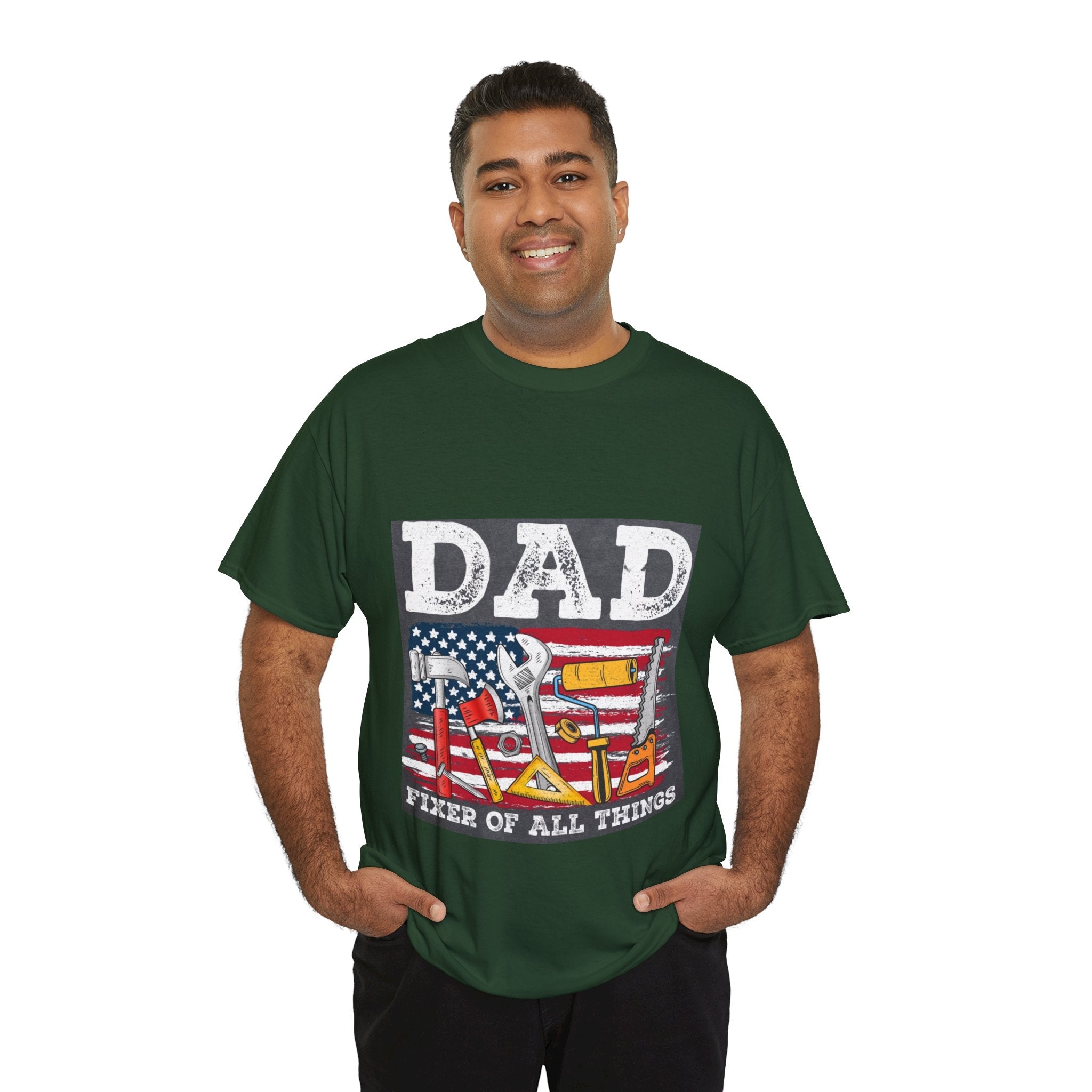 Dad Fixer Of All Things T-Shirt — American Flag Tool Graphic Tee for Fathers