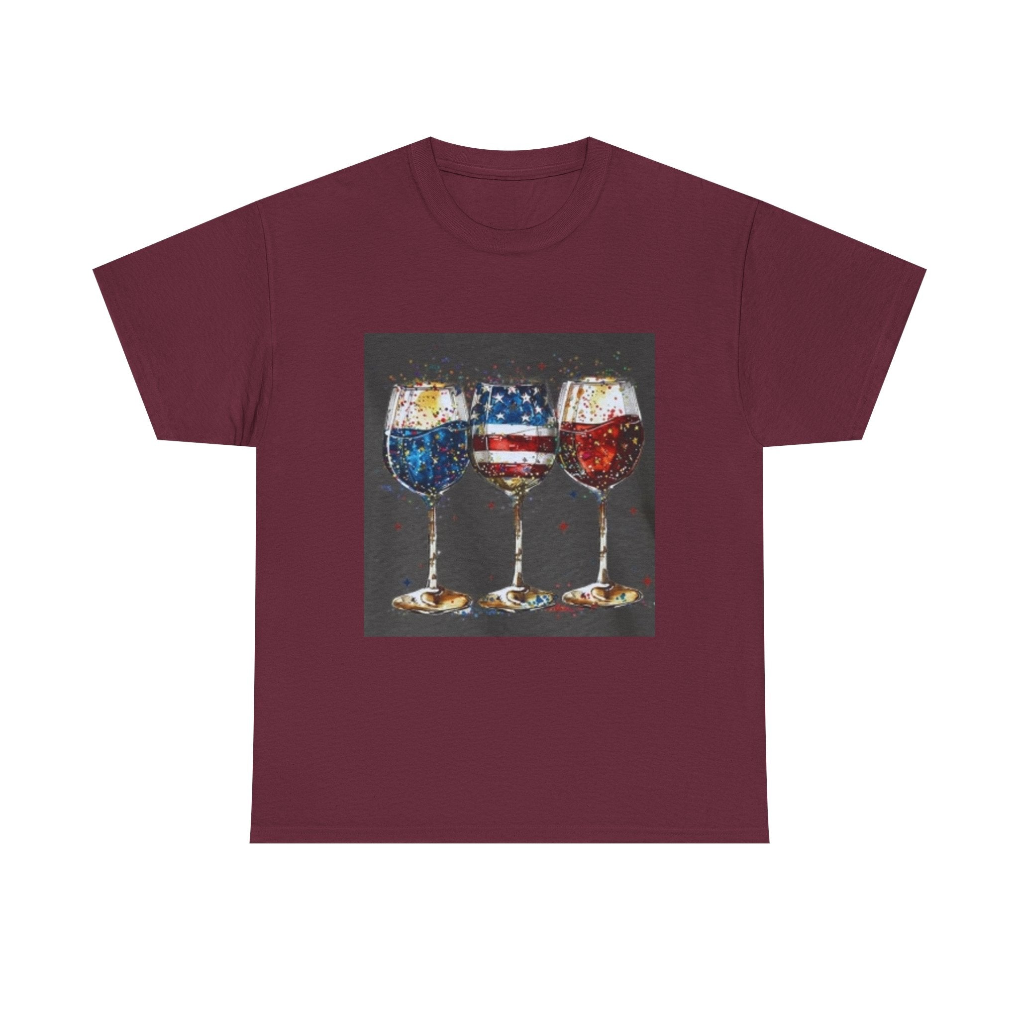 Wine Glasses with American Flag Design Tee