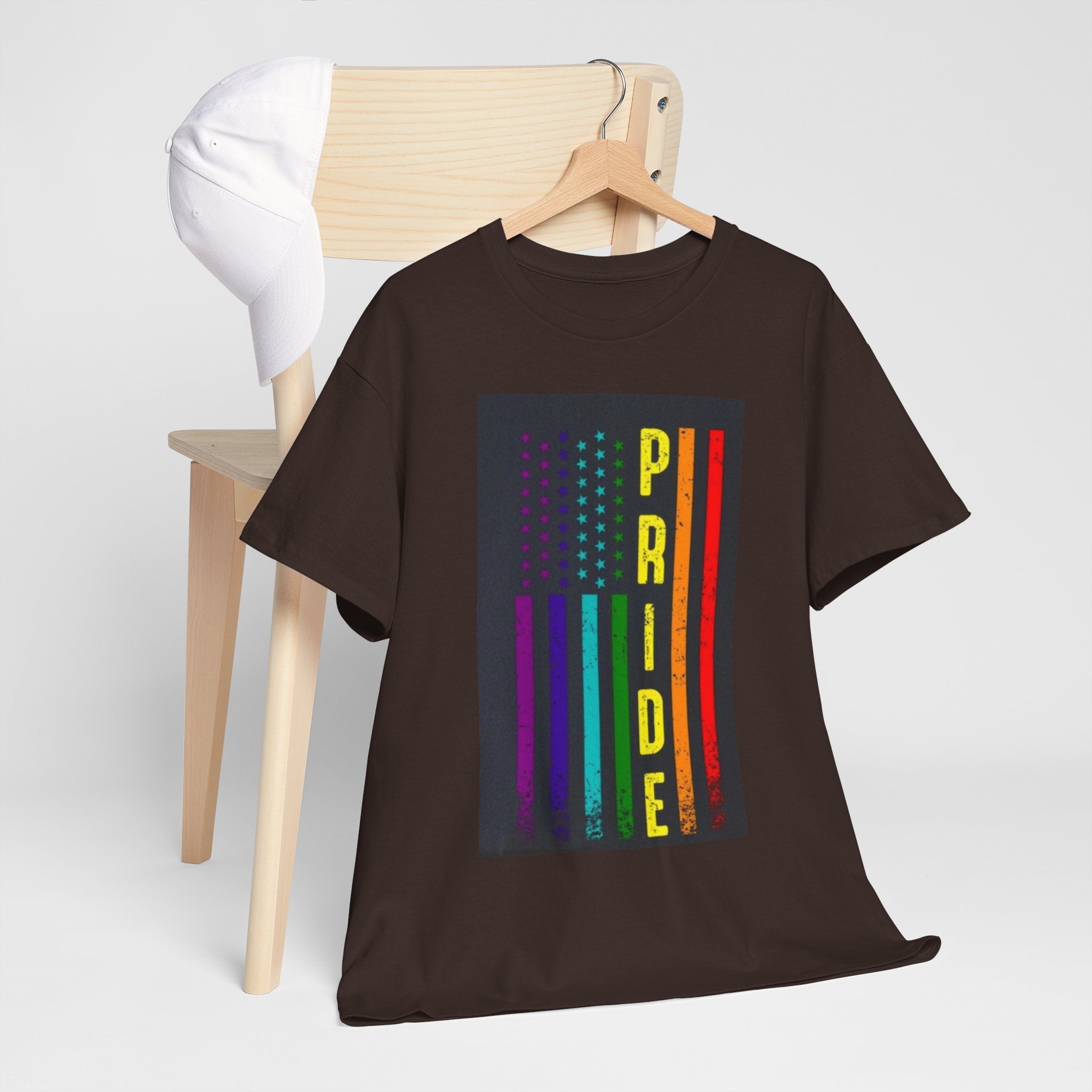 Pride Rainbow Flag Tee — Vertical "PRIDE" Graphic T-Shirt