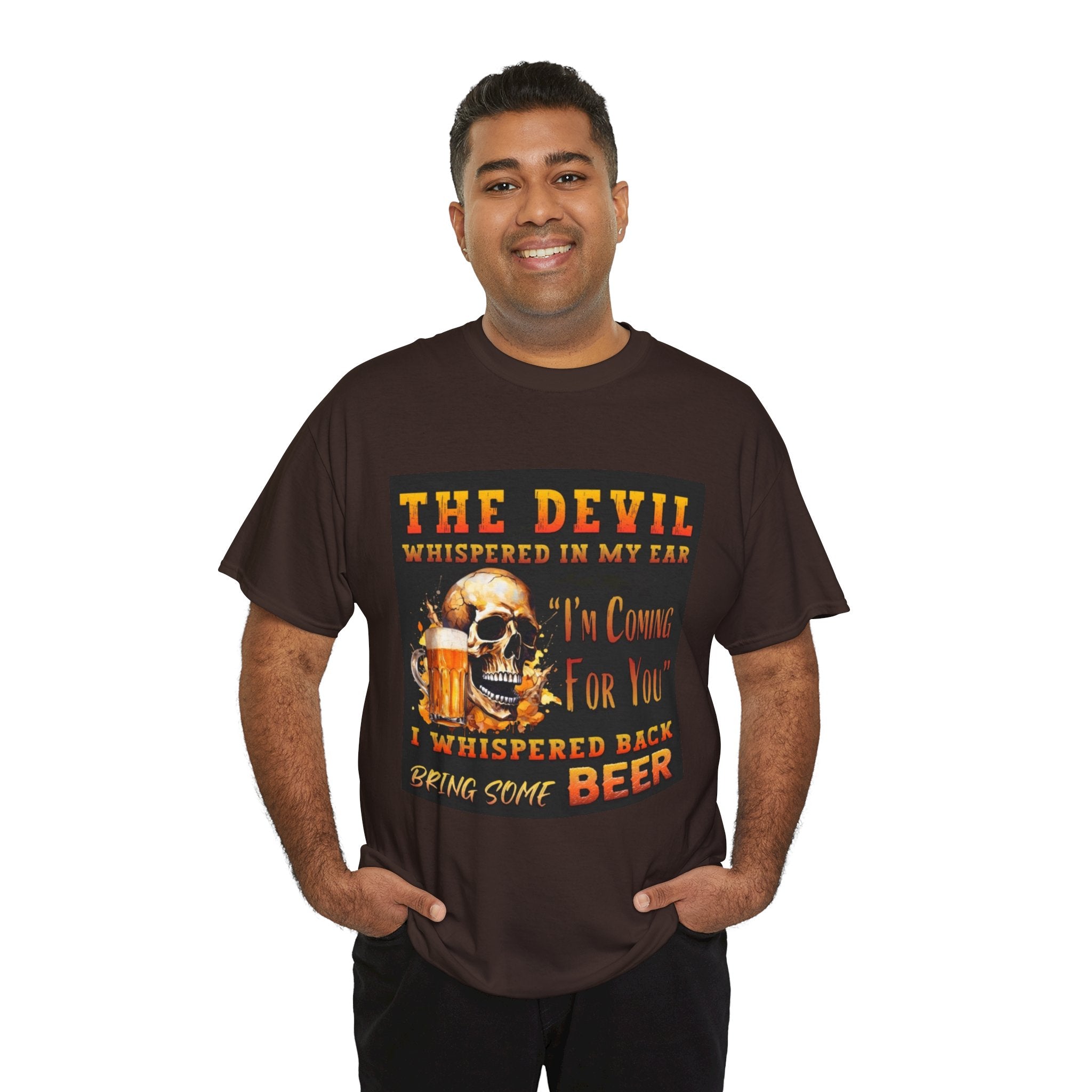 Devil Whispered T-Shirt — “I’m Coming For You” Skull Beer Graphic Tee