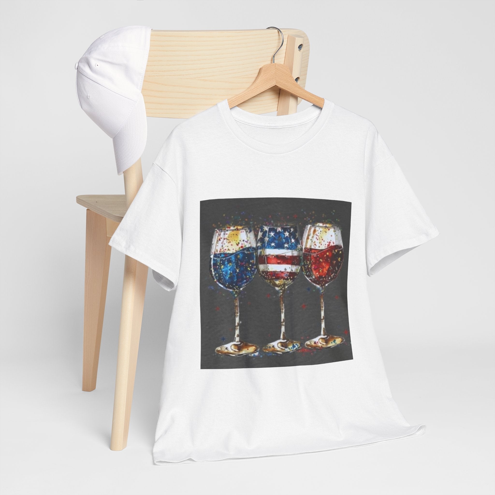 Wine Glasses with American Flag Design Tee