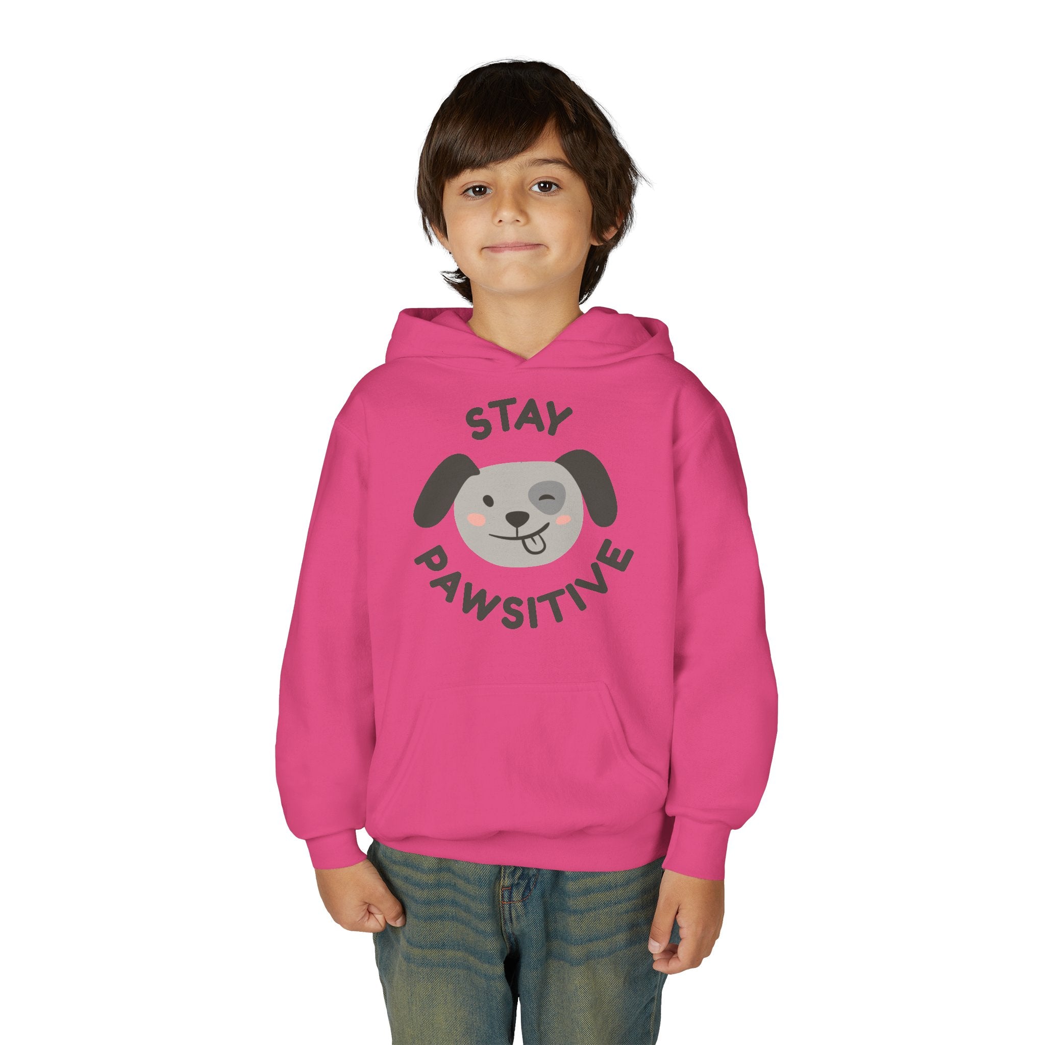 Stay Pawsitive Youth Hoodie – Cute Dog Graphic Kids Sweatshirt