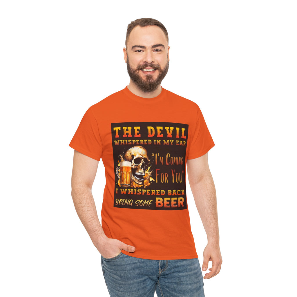 Devil Whispered T-Shirt — “I’m Coming For You” Skull Beer Graphic Tee