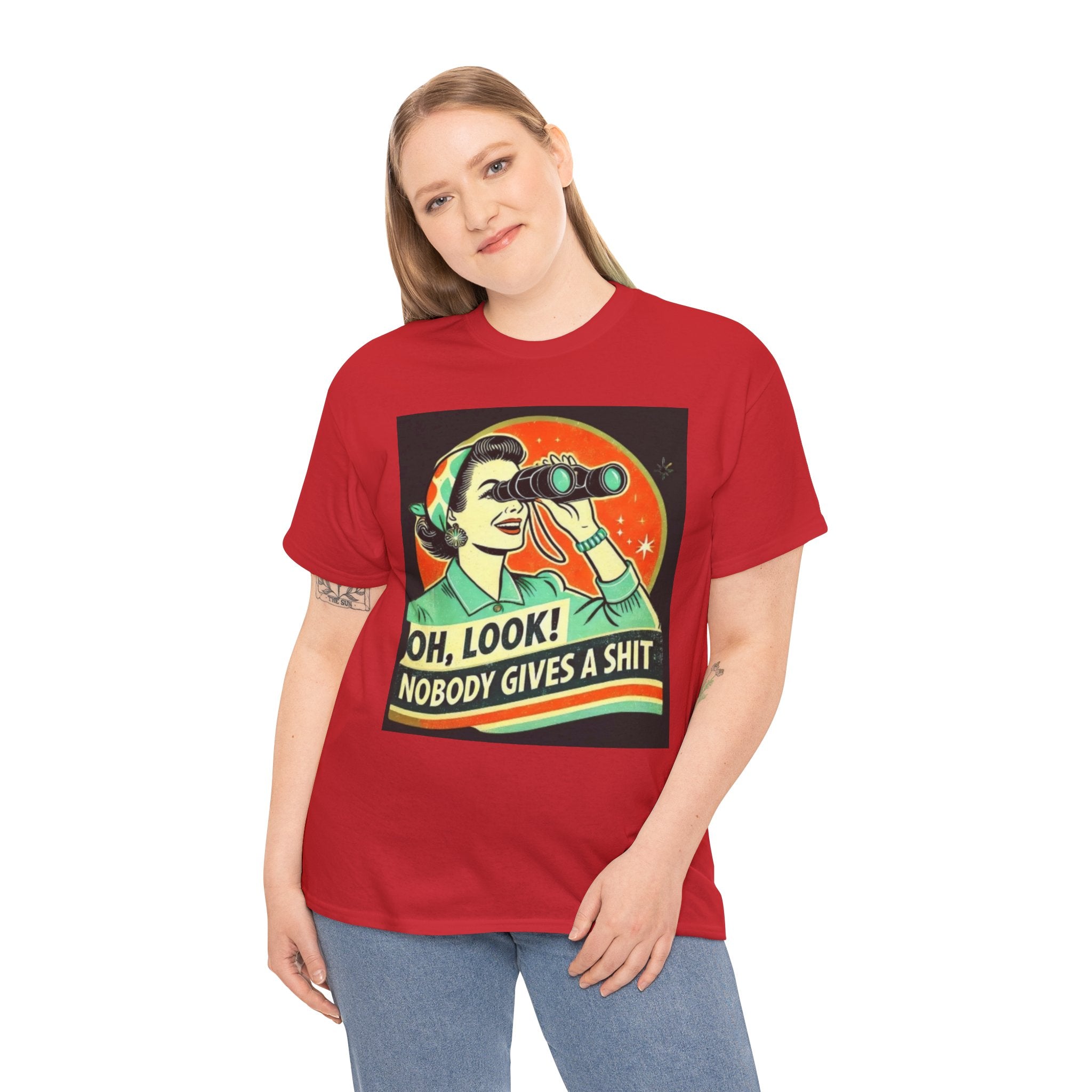 Graphic Tee — "Oh, Look! Nobody Gives a Shit" Retro Binoculars Design