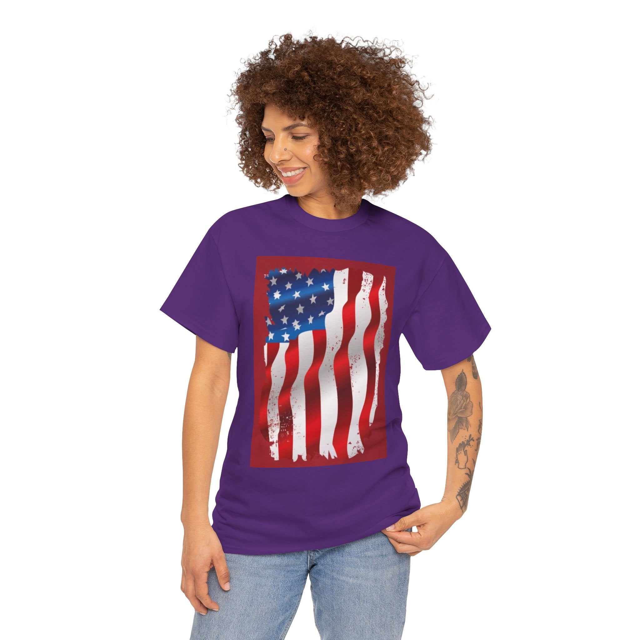 American Flag Graphic Tee — Distressed Wavy Stars & Stripes