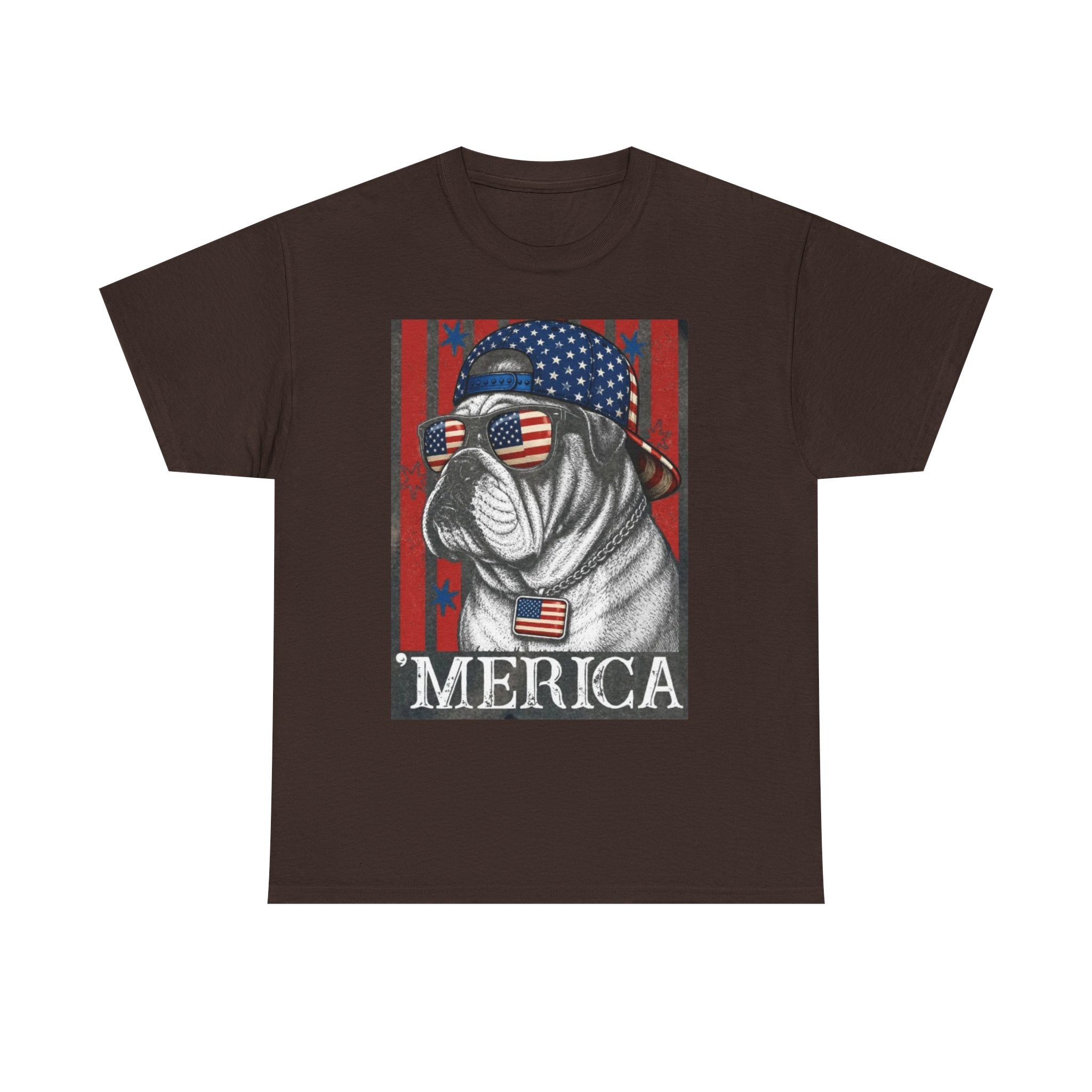 'Merica Bulldog T-Shirt — Patriotic American Flag Tee for Fourth of July