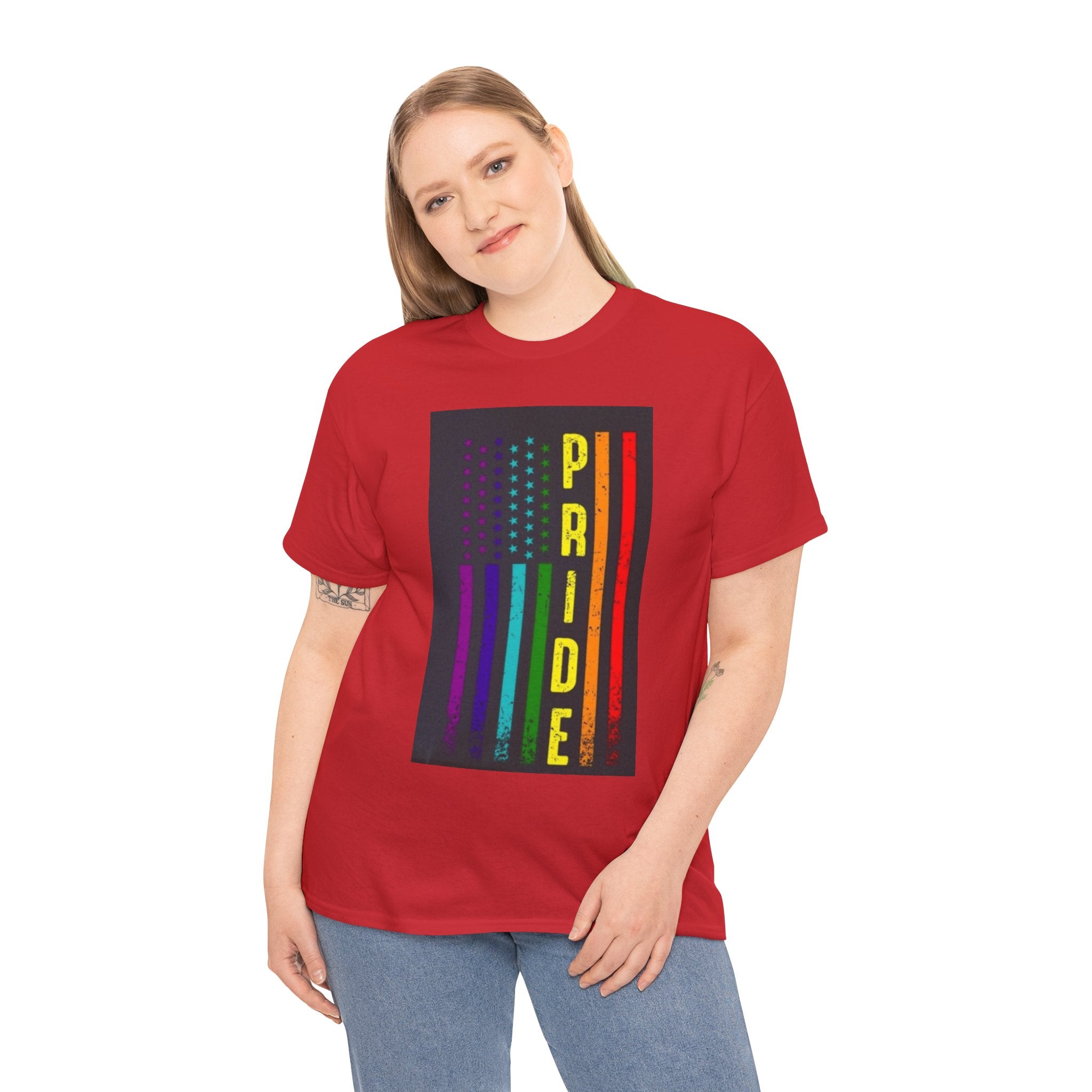 Pride Rainbow Flag Tee — Vertical "PRIDE" Graphic T-Shirt