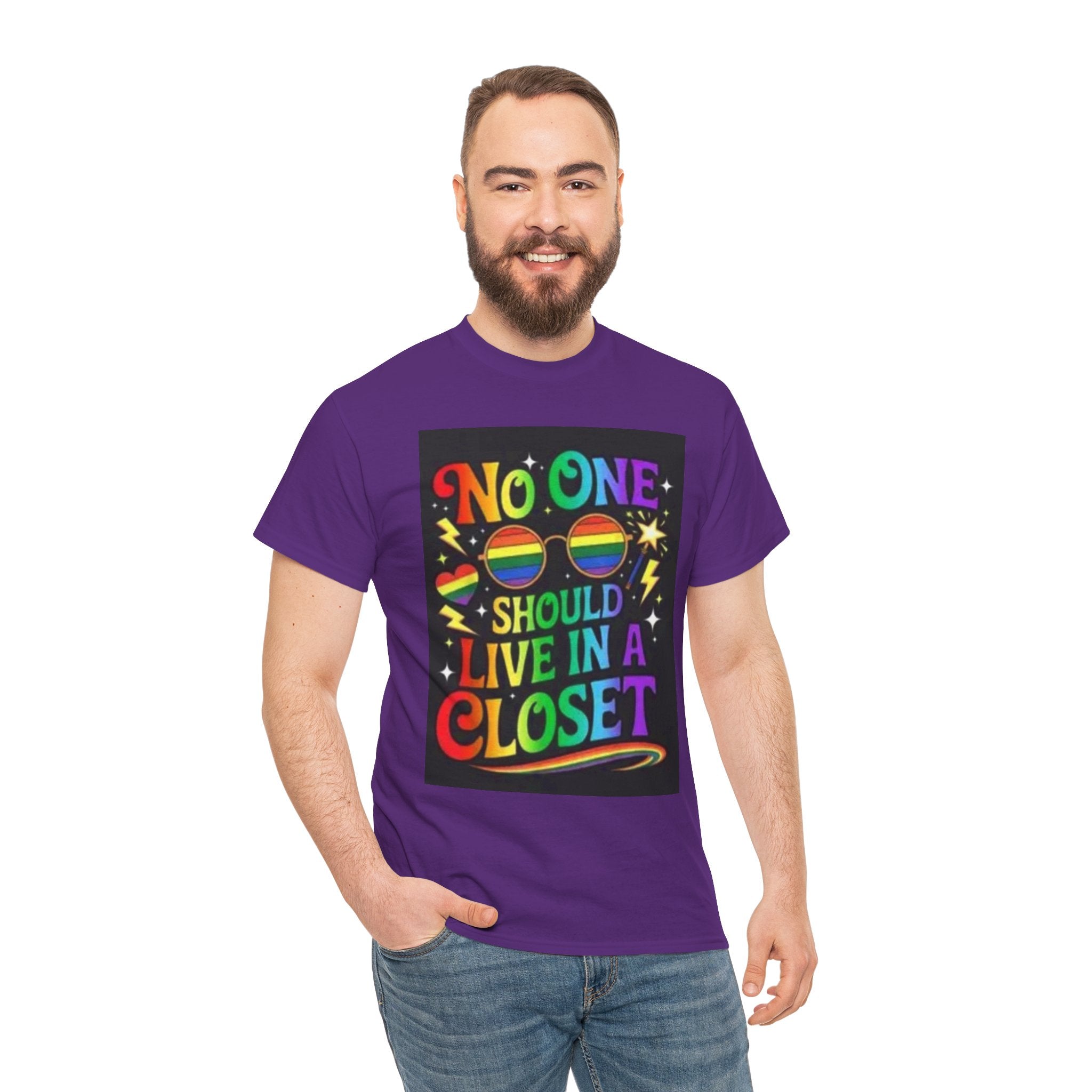 T‑Shirt — "No One Should Live in a Closet" Rainbow Pride Tee