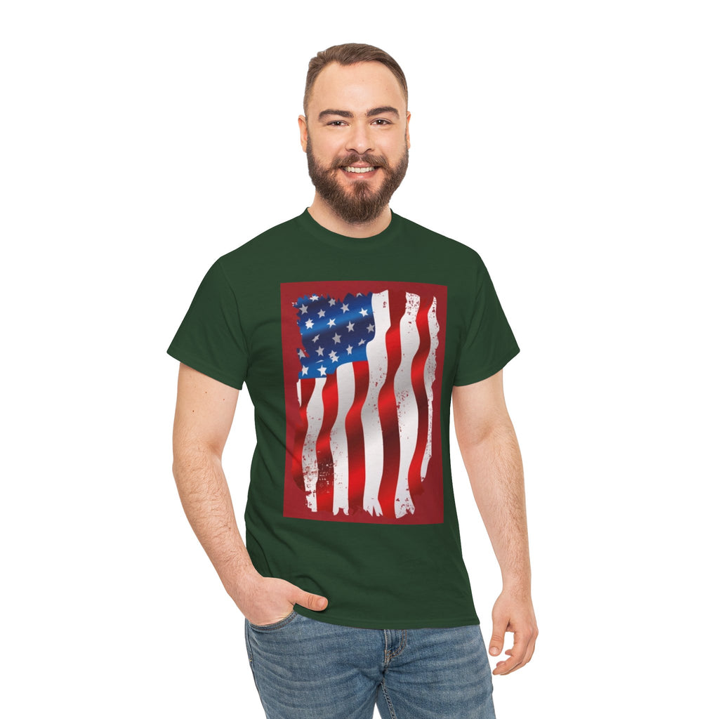 American Flag Graphic Tee — Distressed Wavy Stars & Stripes