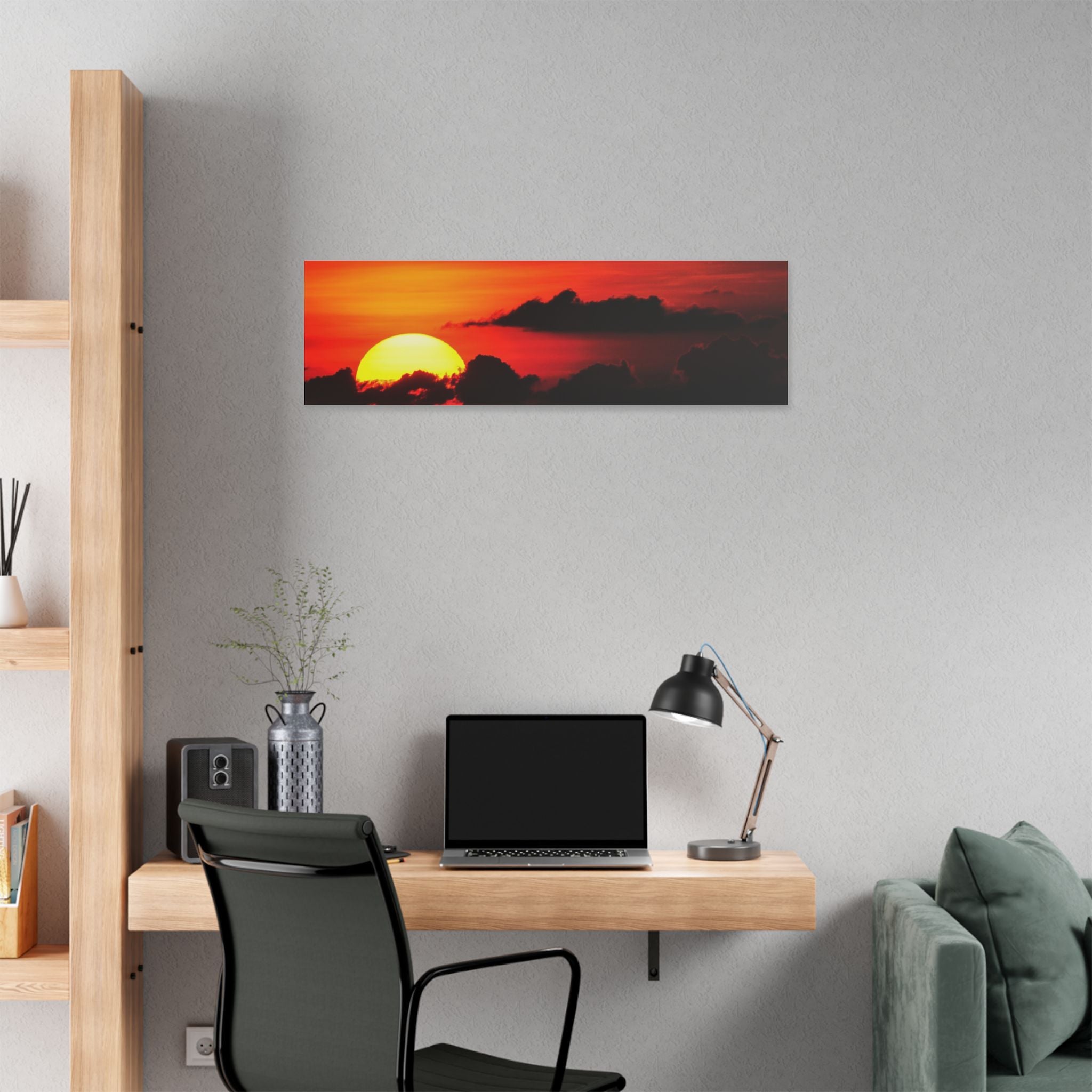 Sunset Ocean Canvas Print — Dramatic Red Sunset Wall Art