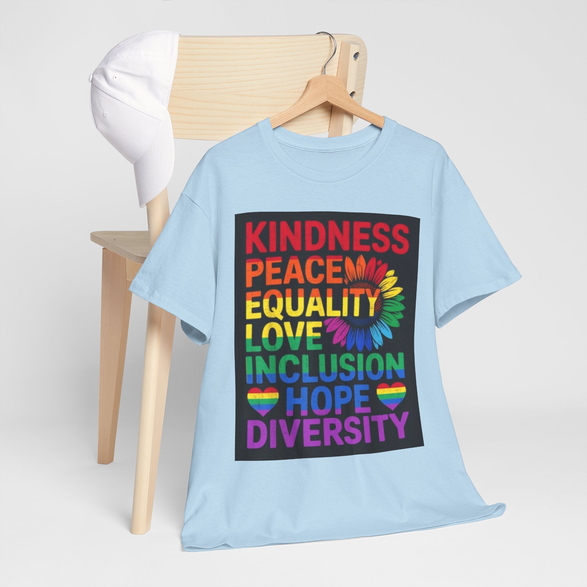 Kindness Peace Equality Rainbow T-Shirt — Pride Inclusion & Diversity Tee