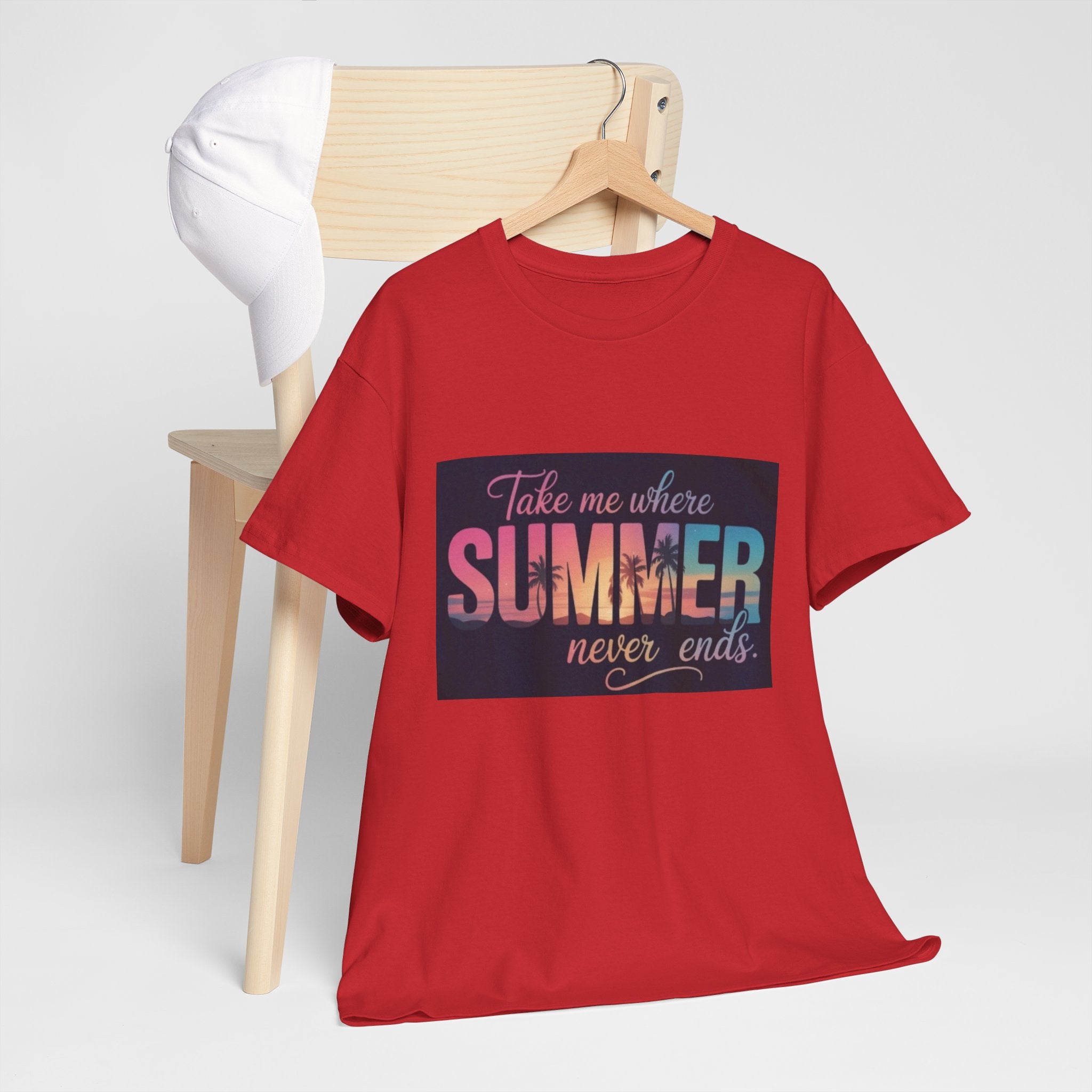 T-Shirt — "Take Me Where Summer Never Ends" Retro Beach Vibes