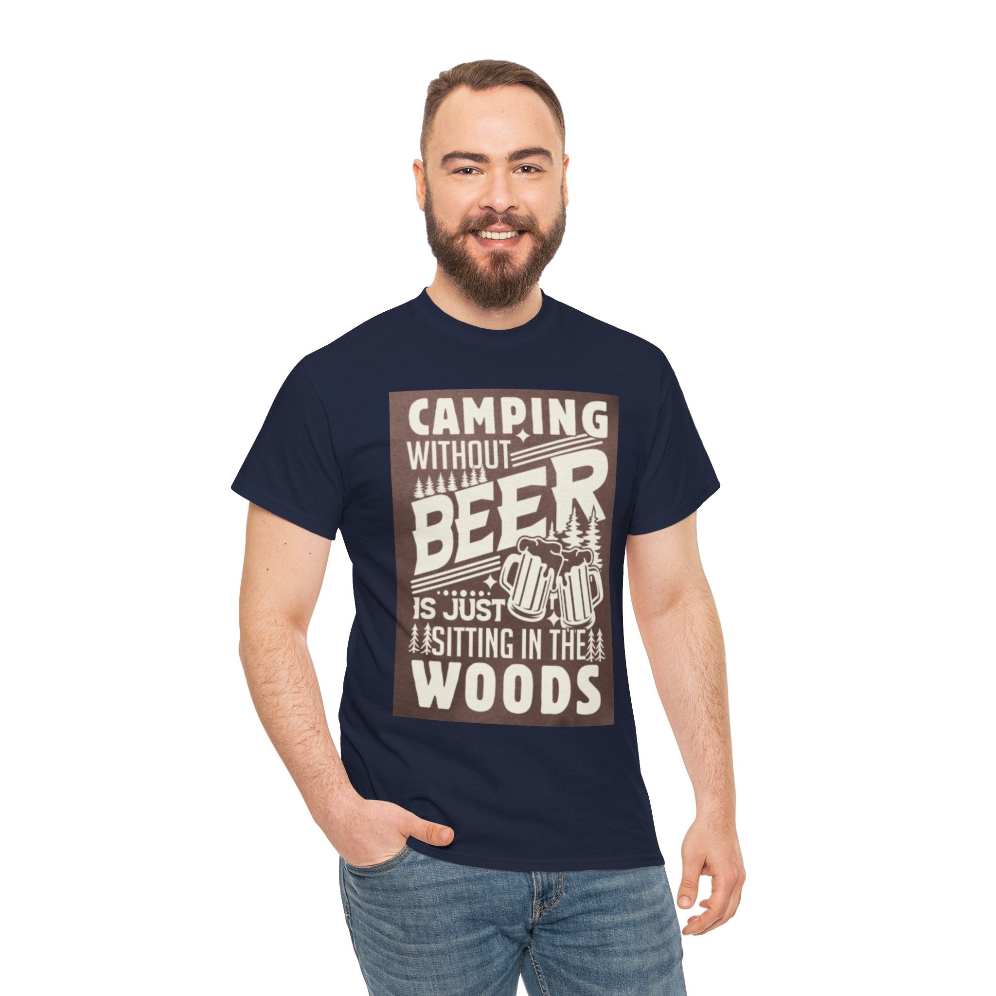 Camping Beer T-Shirt — "Camping Without Beer Is Just Sitting in the Woods" Outdoor Campfire Tee