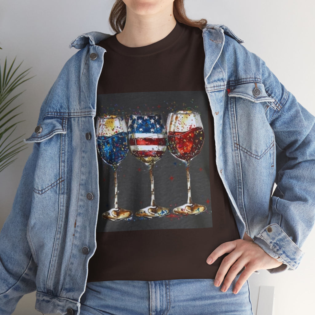 Wine Glasses with American Flag Design Tee