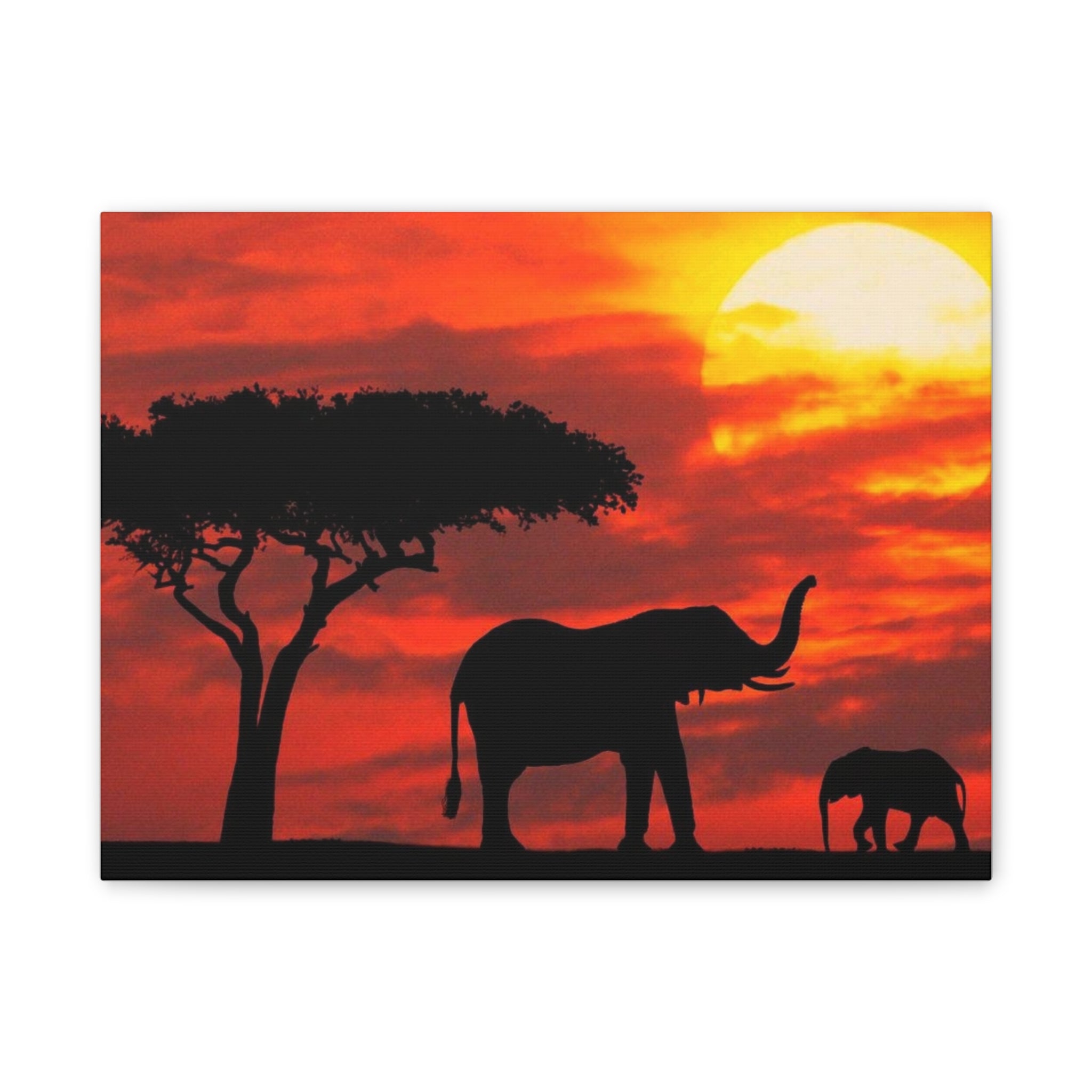 Elephant Sunset Canvas Print — African Safari Wall Art
