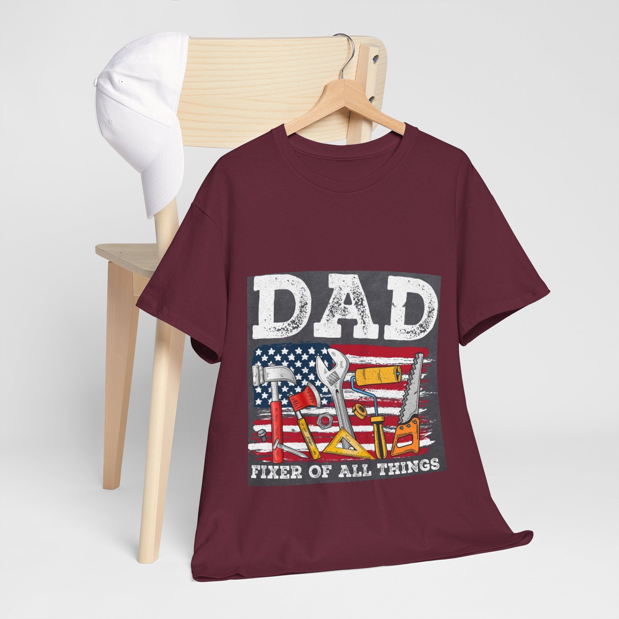 Dad Fixer Of All Things T-Shirt — American Flag Tool Graphic Tee for Fathers