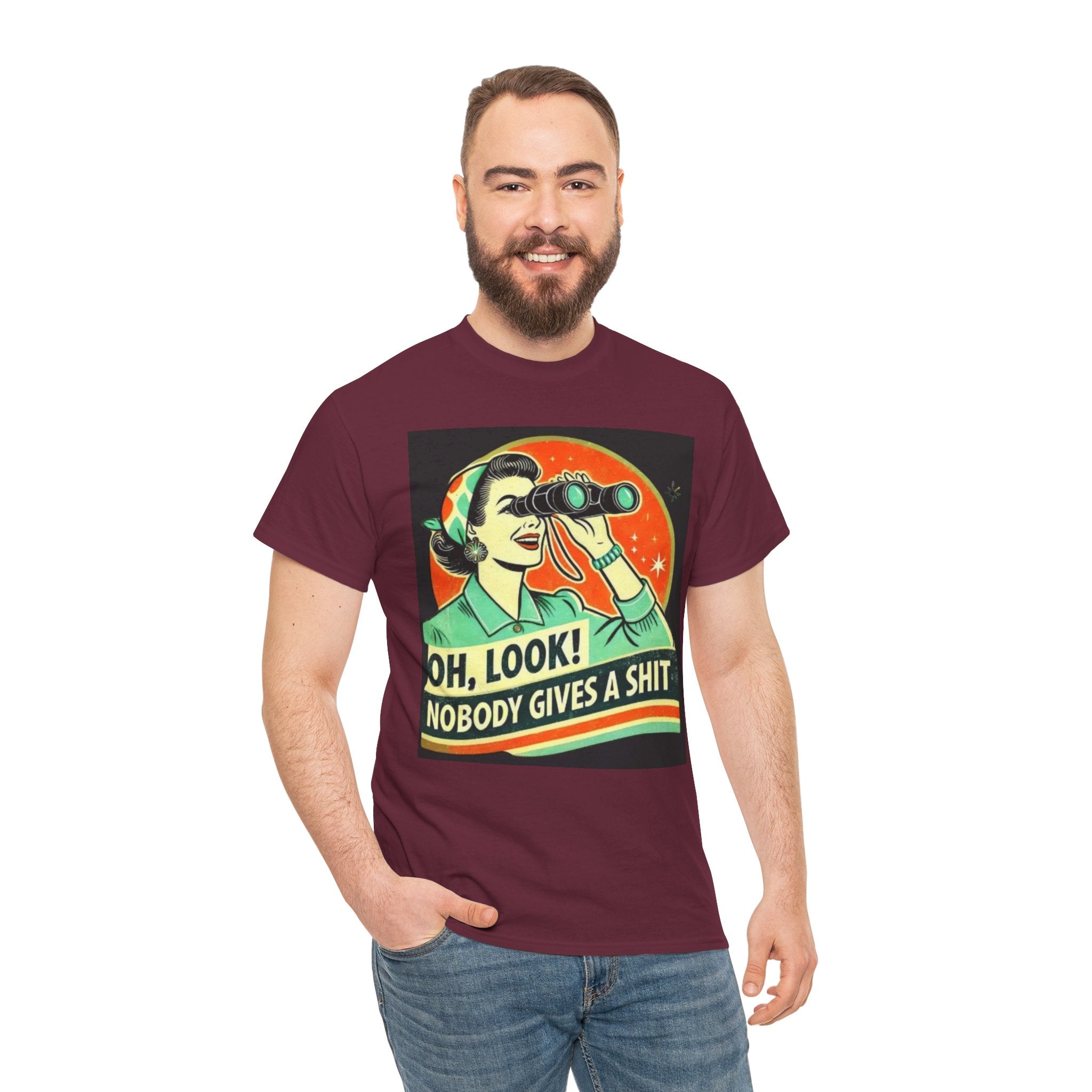Graphic Tee — "Oh, Look! Nobody Gives a Shit" Retro Binoculars Design