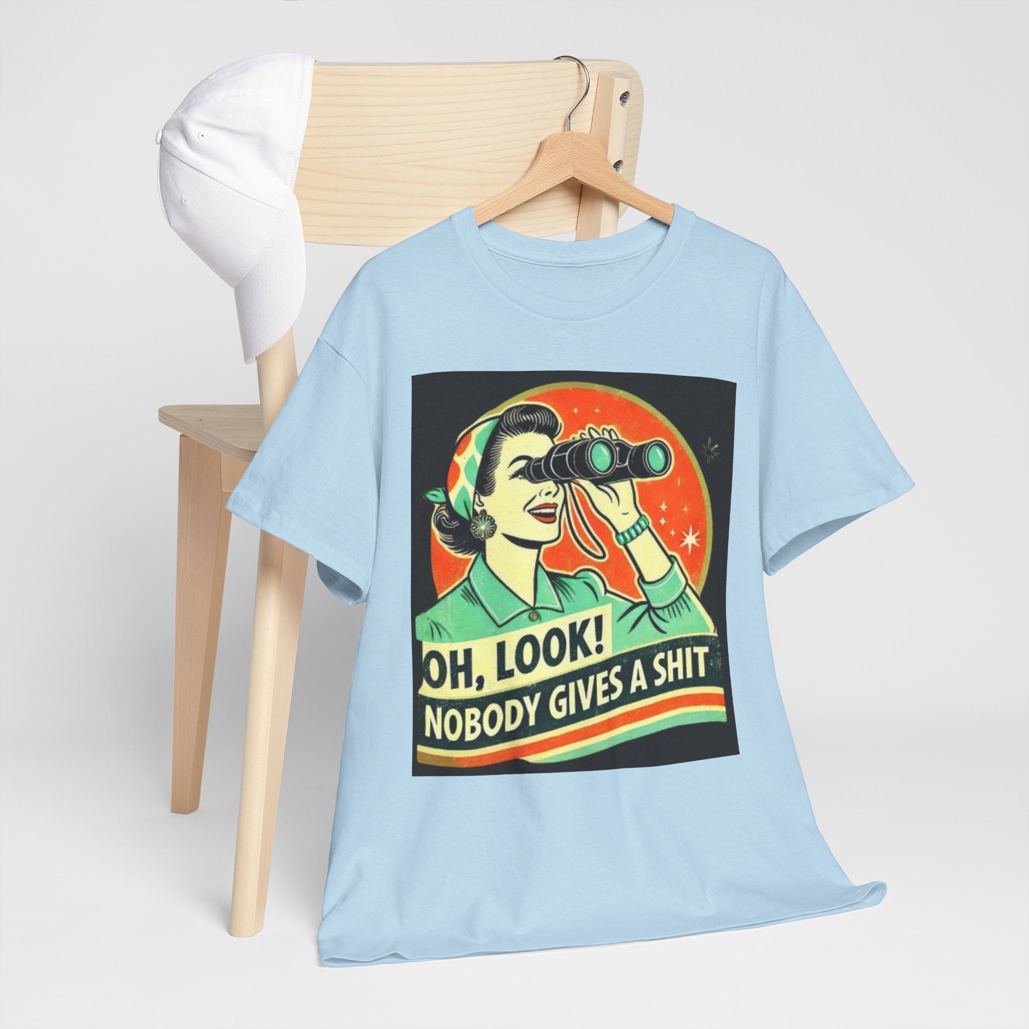 Graphic Tee — "Oh, Look! Nobody Gives a Shit" Retro Binoculars Design